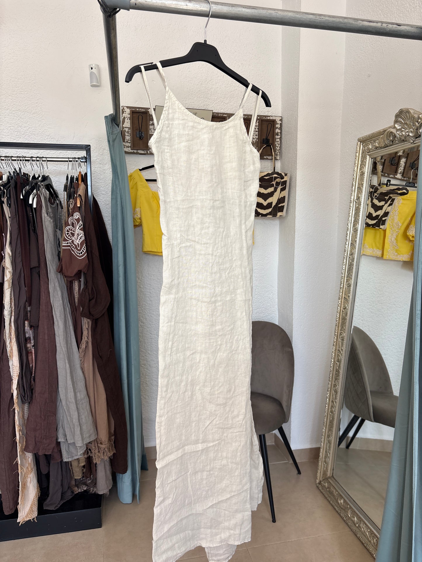 Linen Midi Dress – Backless Tie Detail
