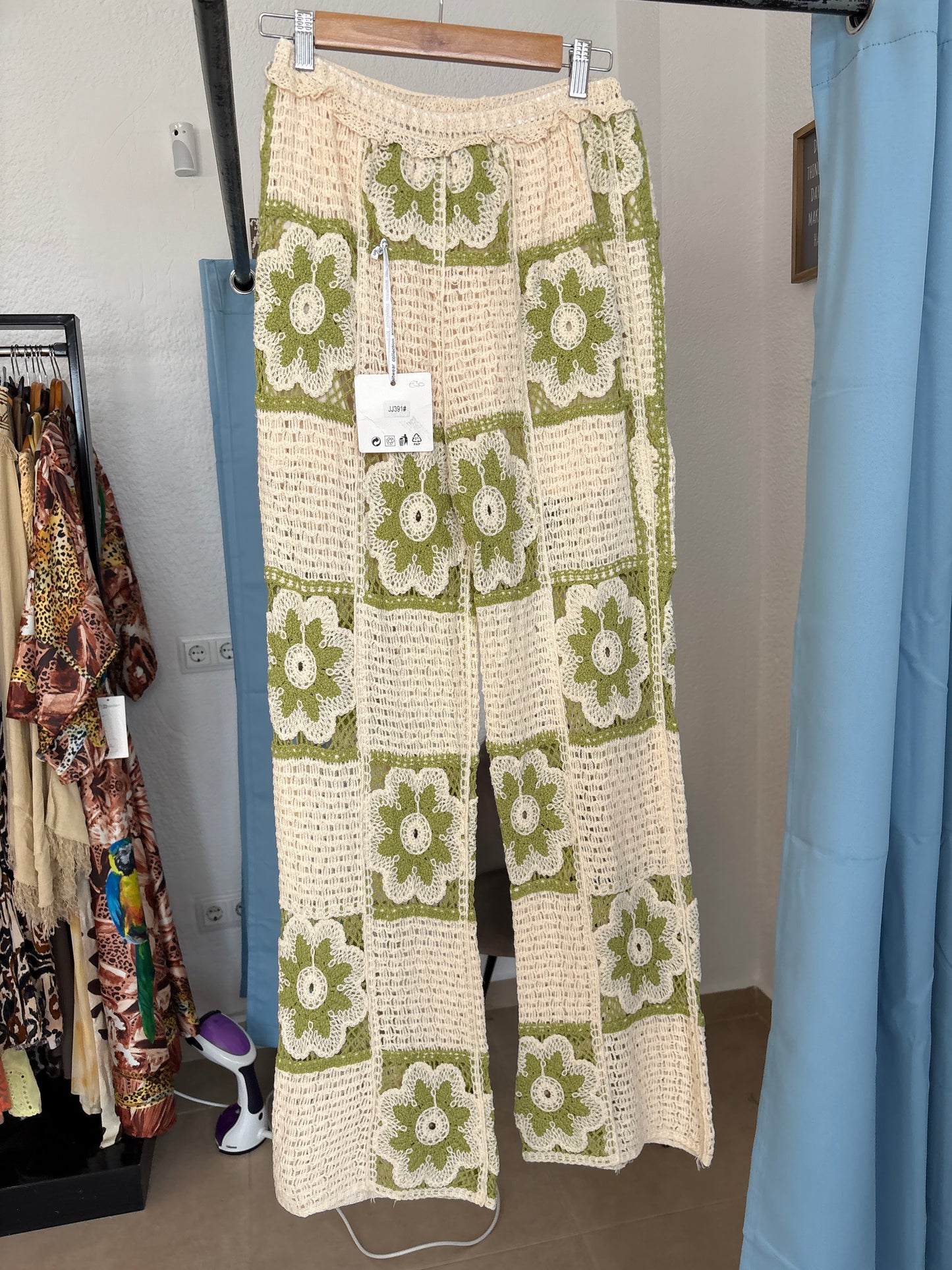 Flower power crochet trousers