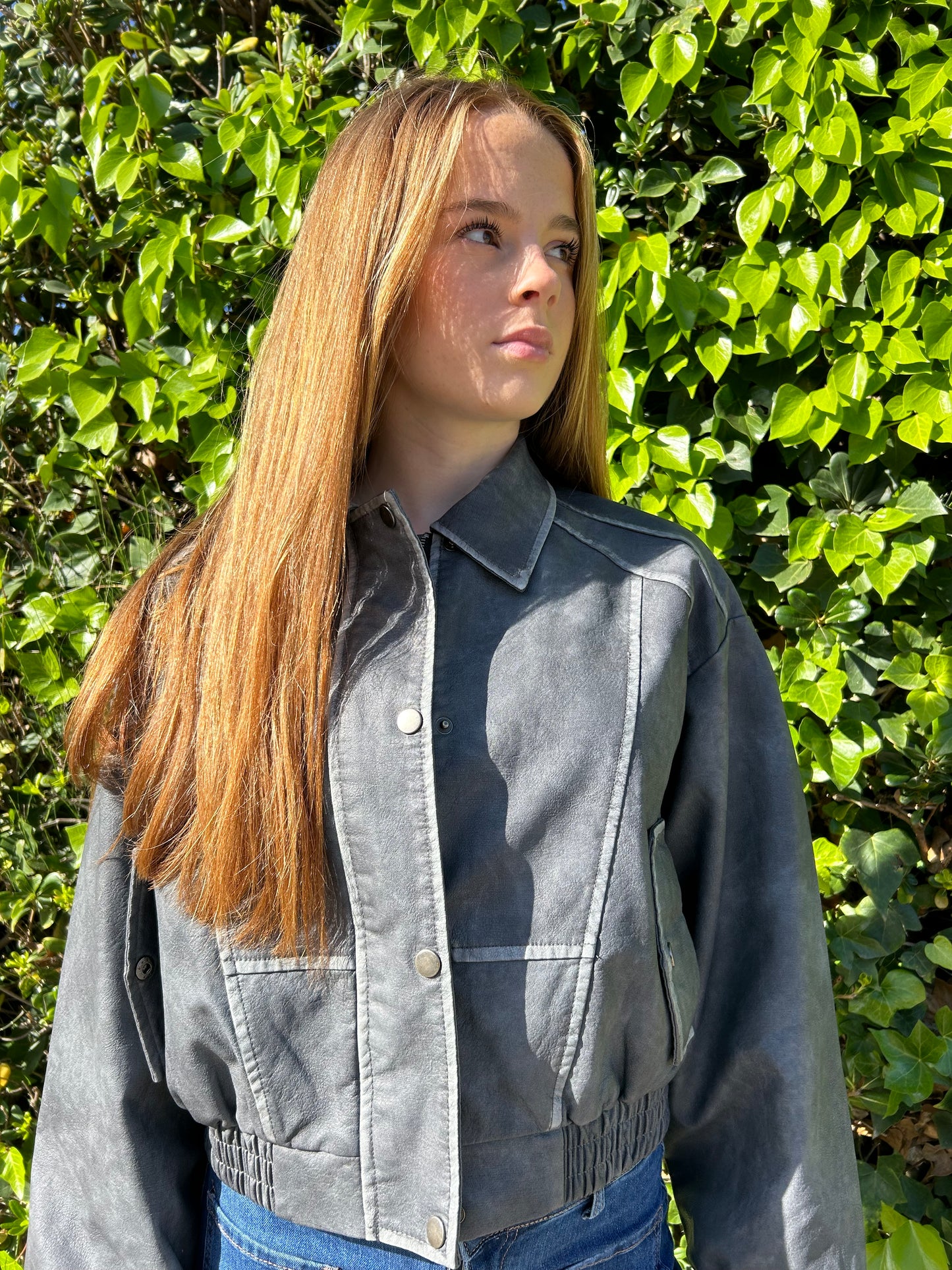 Cropped Pleather Biker Jacket