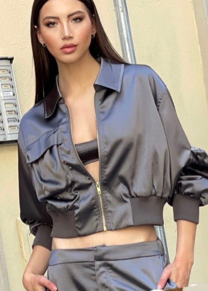 Cropped collar bomber