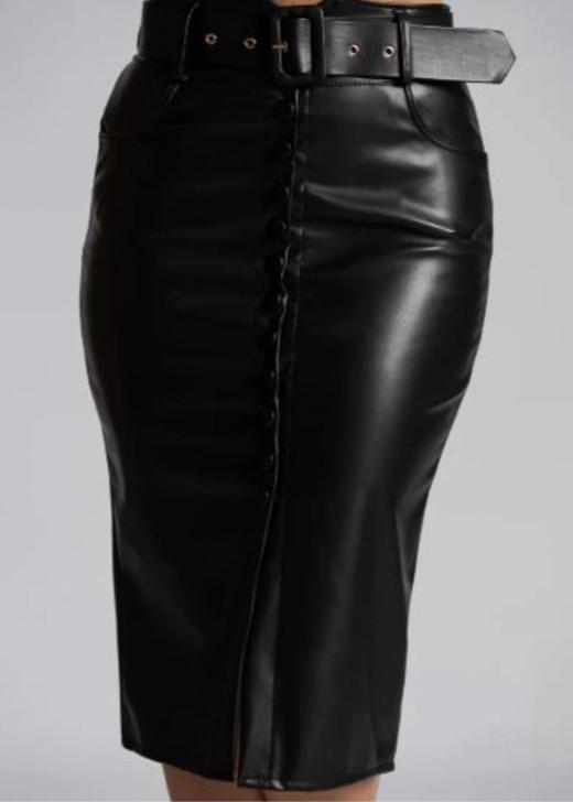 Button Down PVC Pencil Skirt