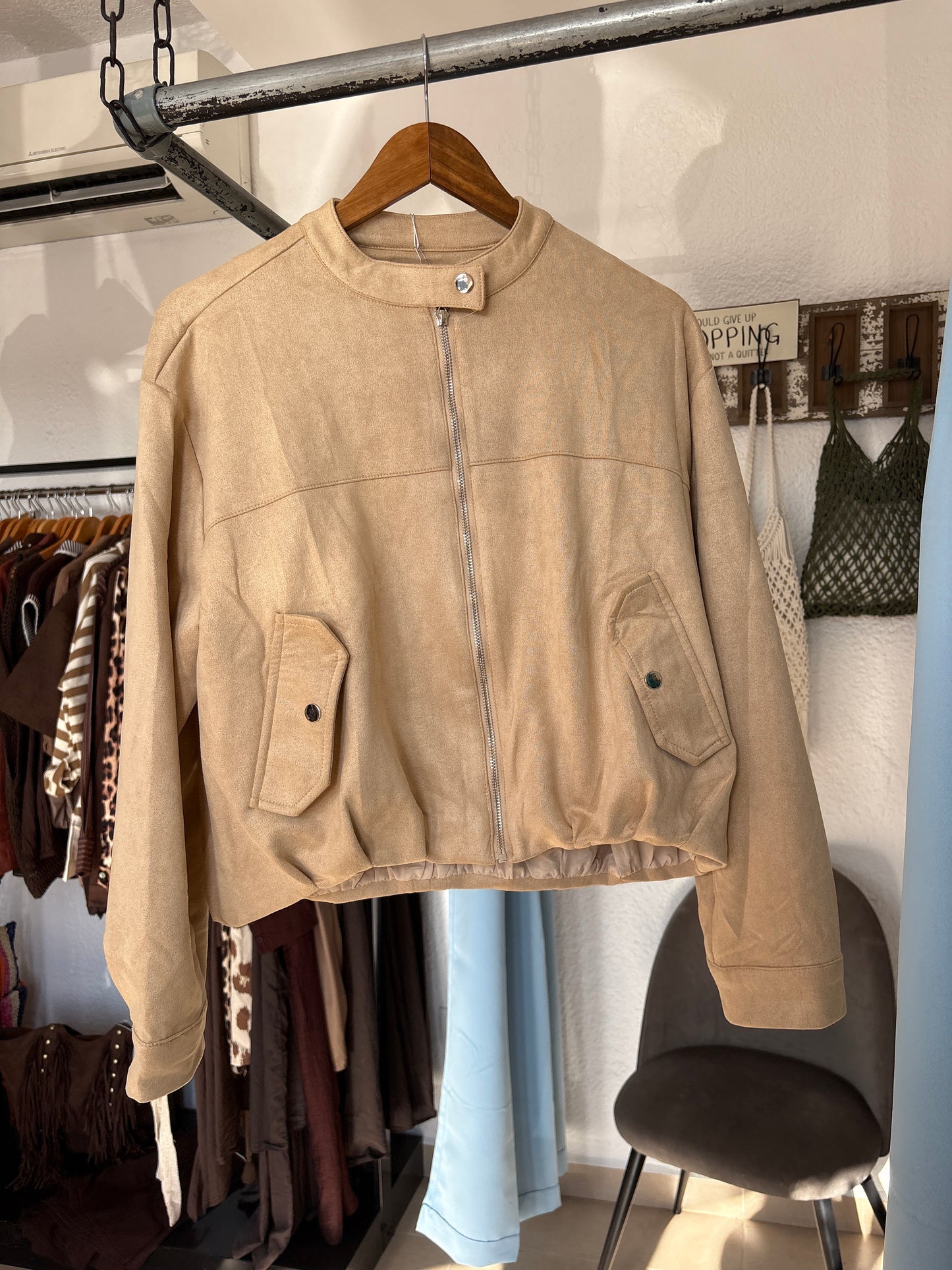 Faux suede bomber