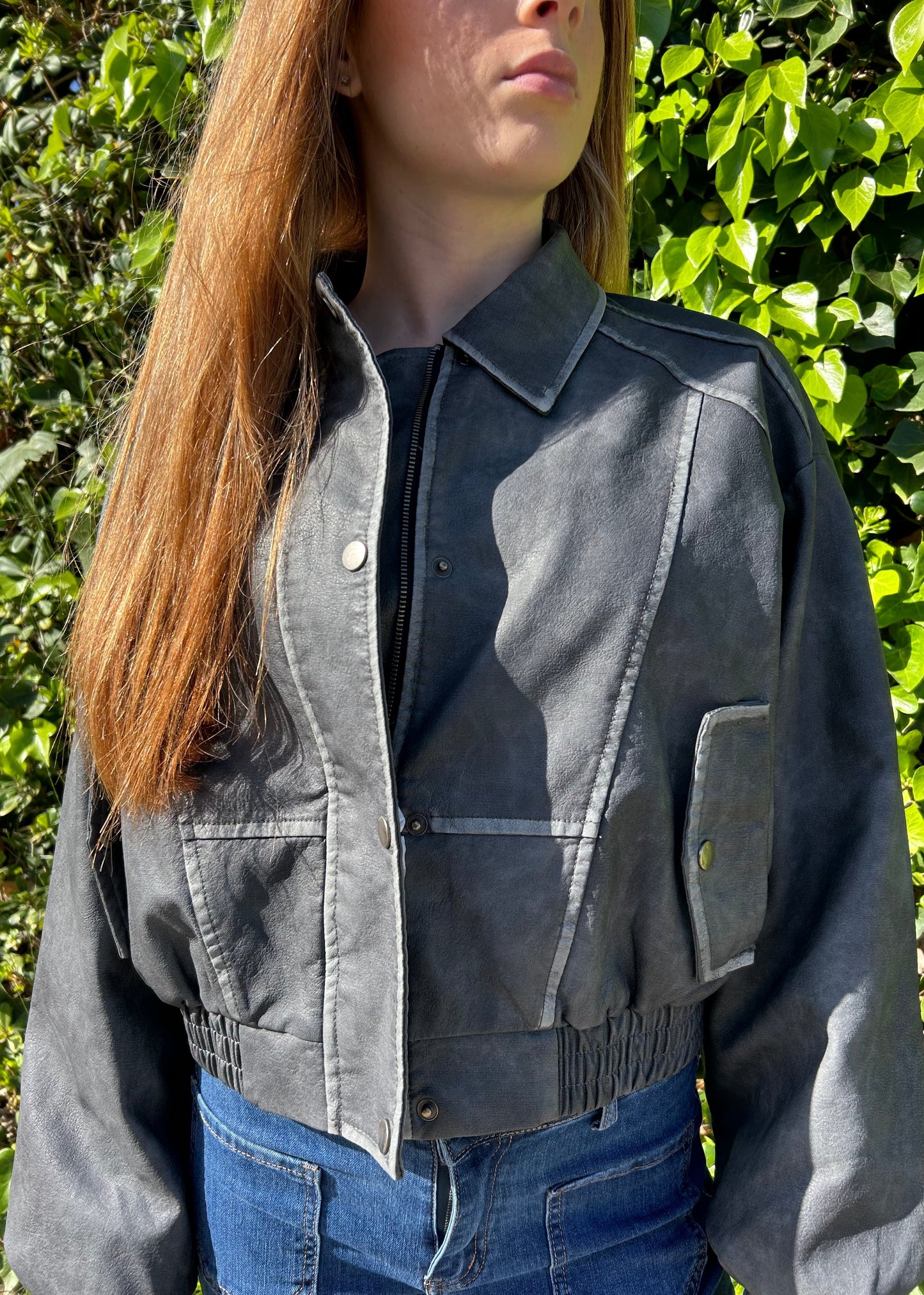 Cropped Pleather Biker Jacket