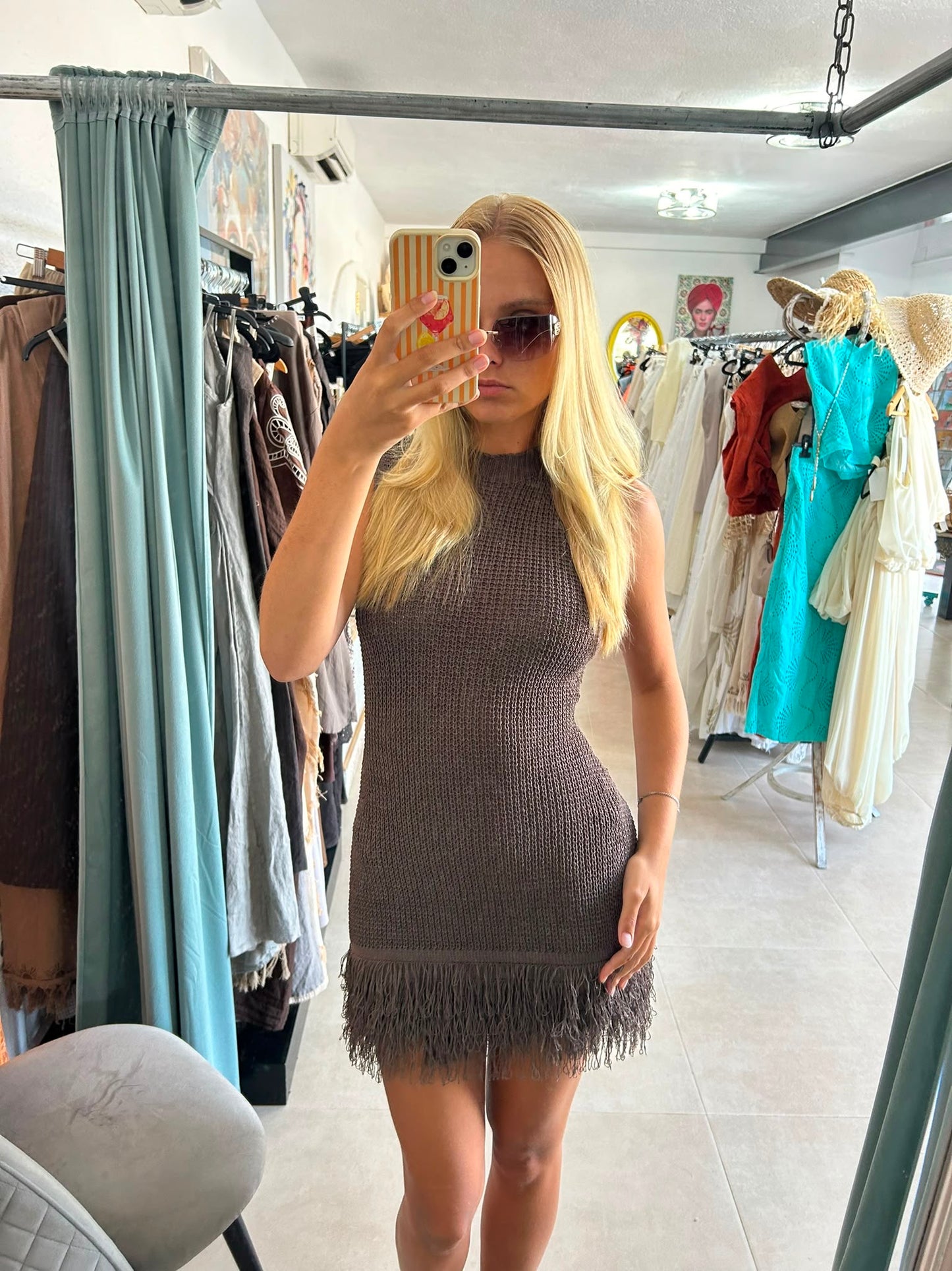 Fringe Knit Mini Dress