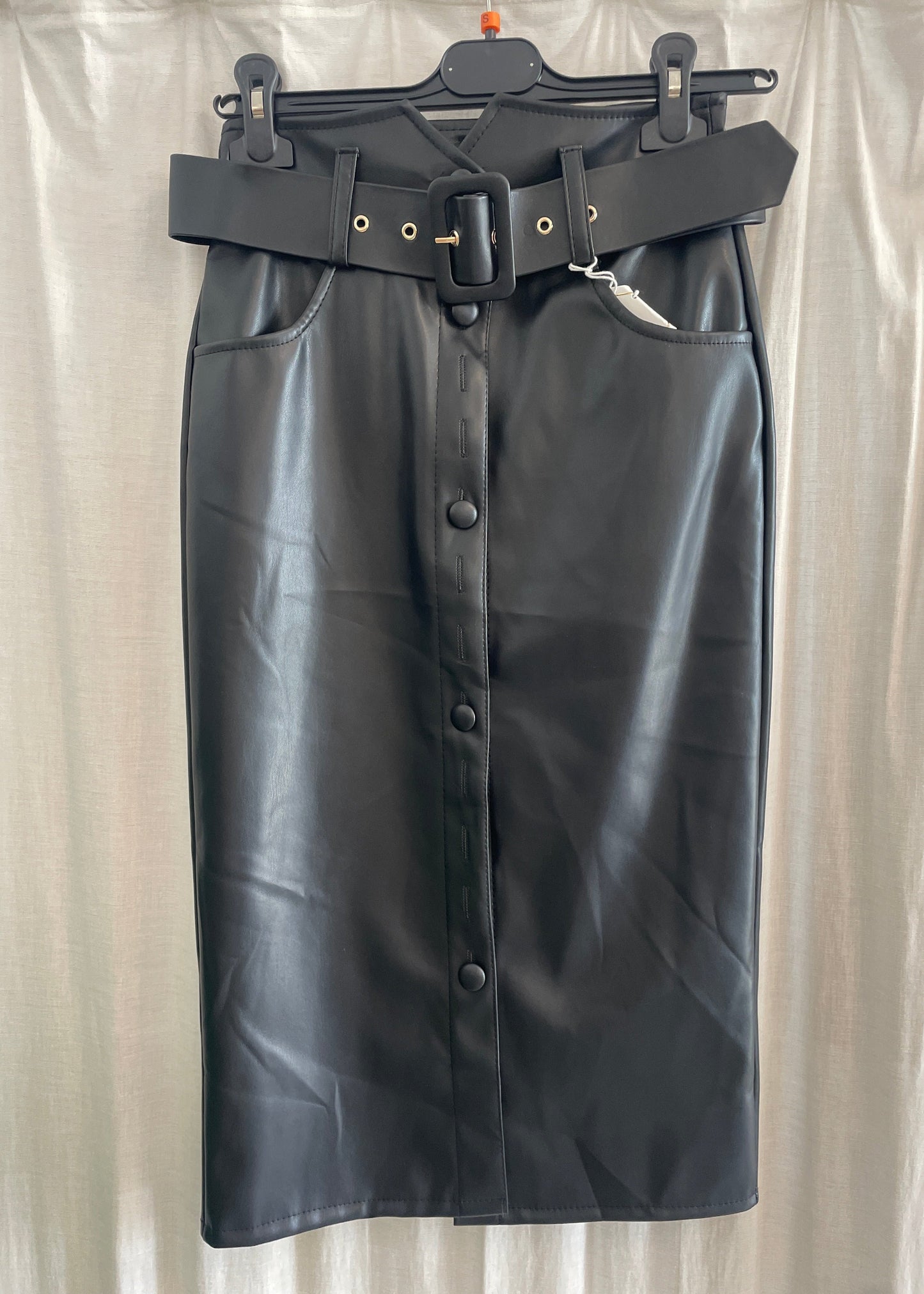 Button Down PVC Pencil Skirt