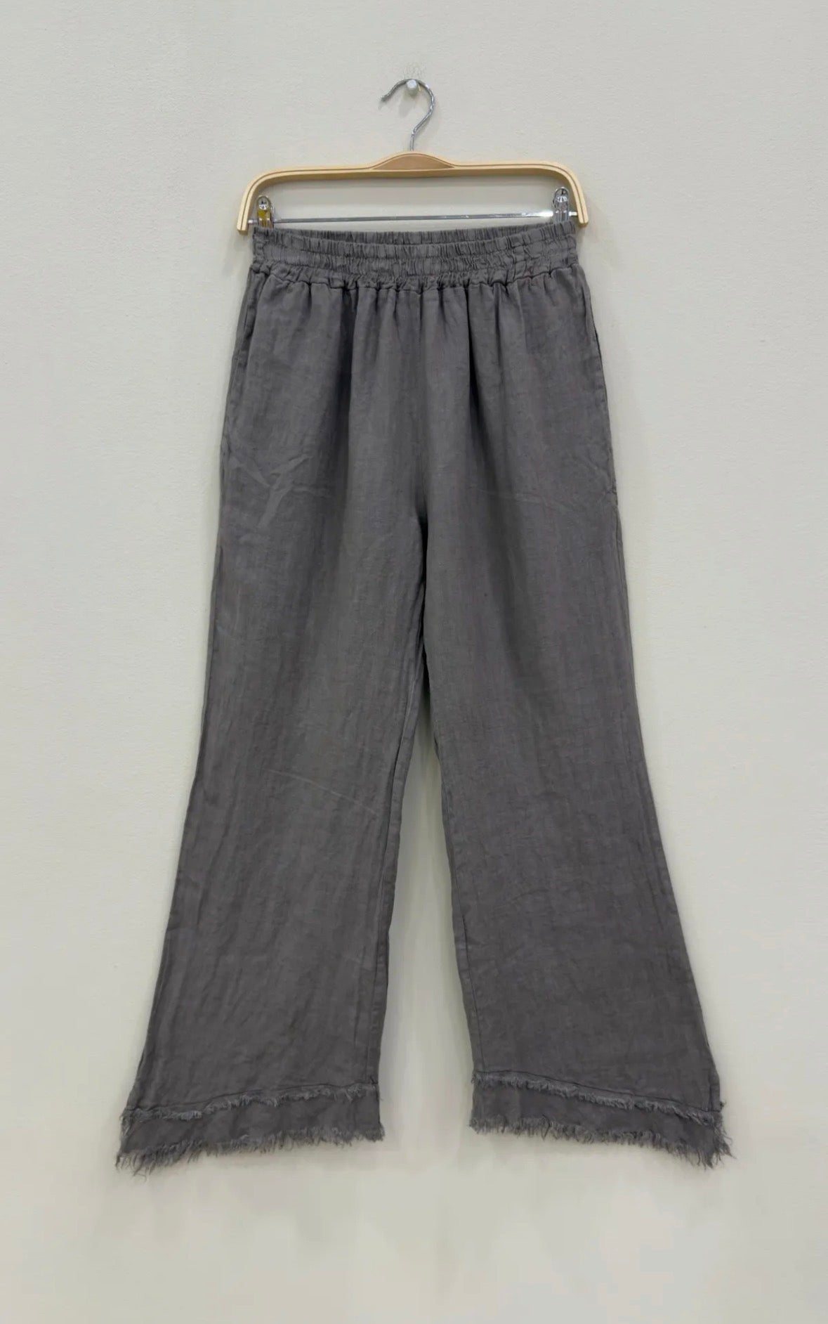 Linen Raw-Edge Wide Leg Trousers