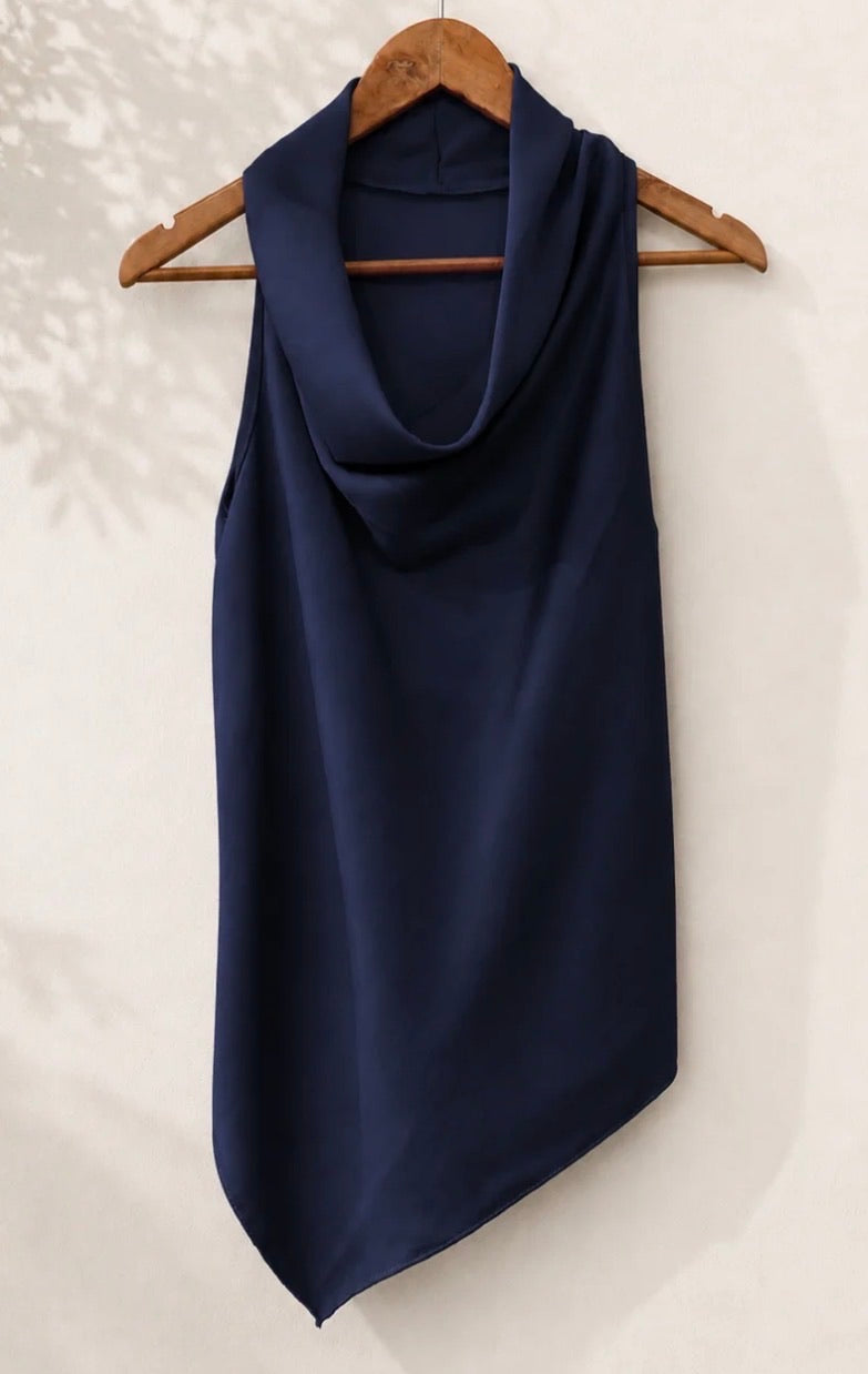 Draped Cowl Neck Asymmetric Top