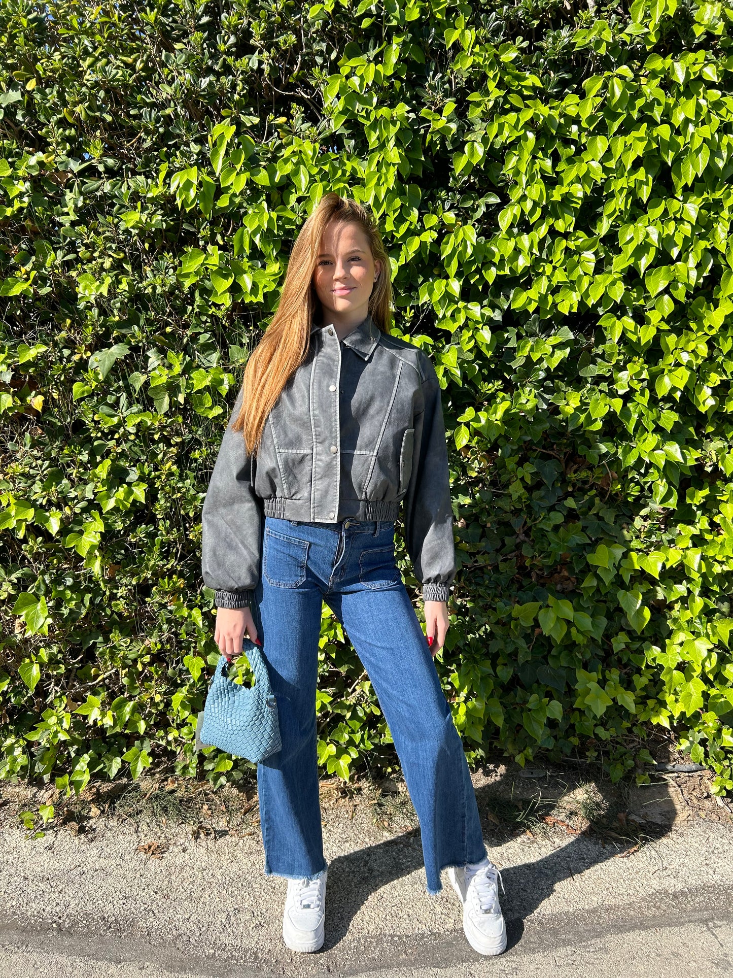 Cropped Pleather Biker Jacket