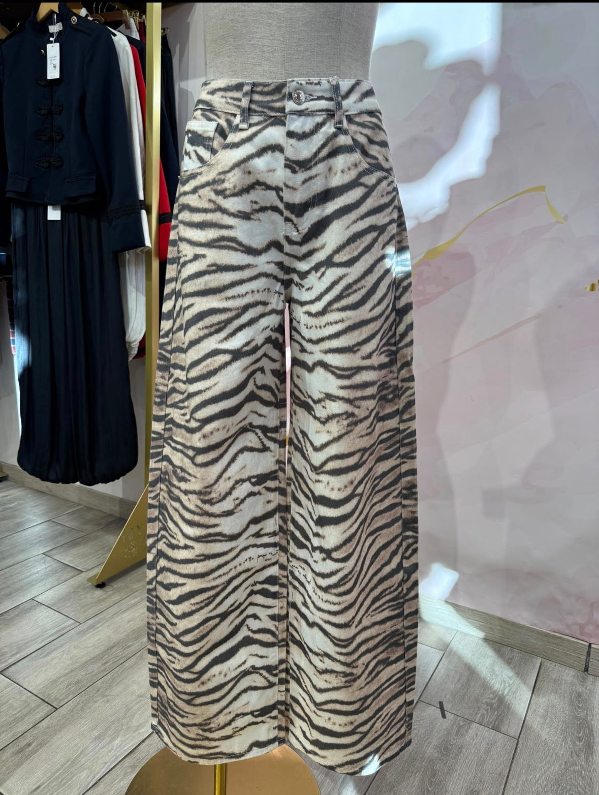 Zebra Print Wide-Leg Jeans
