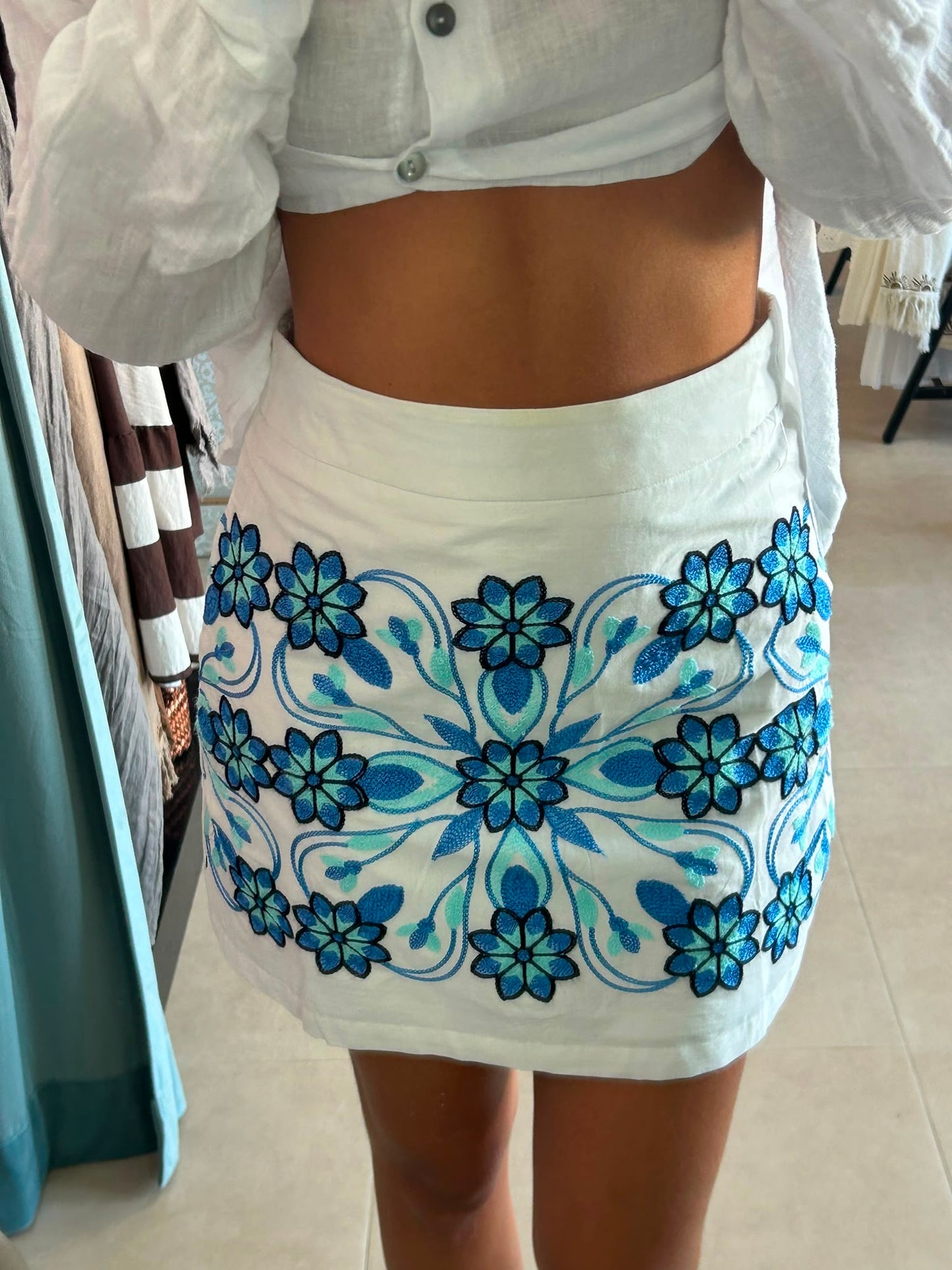 Embroidered Mosaic Mini Skirt