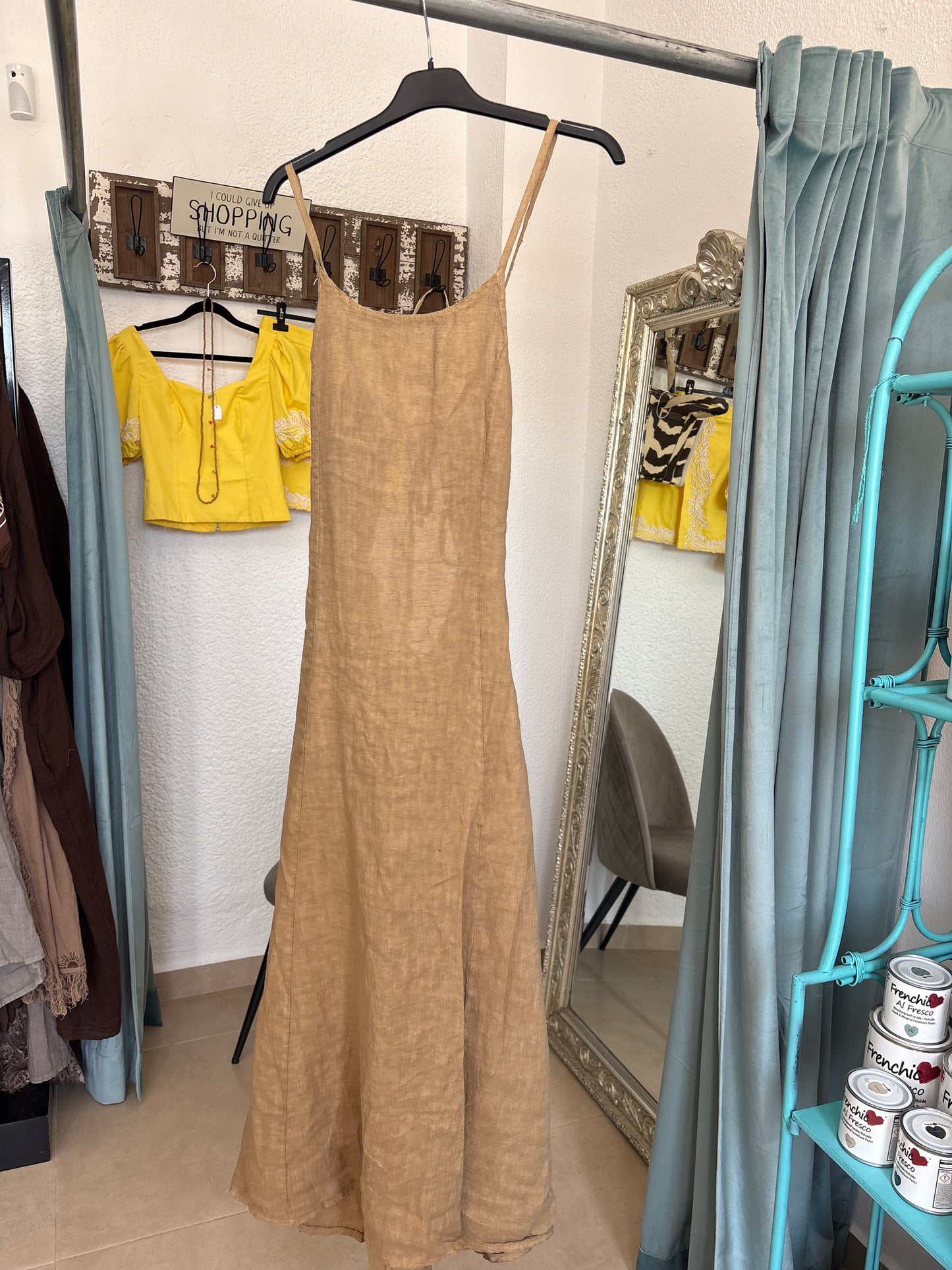 Linen Midi Dress – Backless Tie Detail