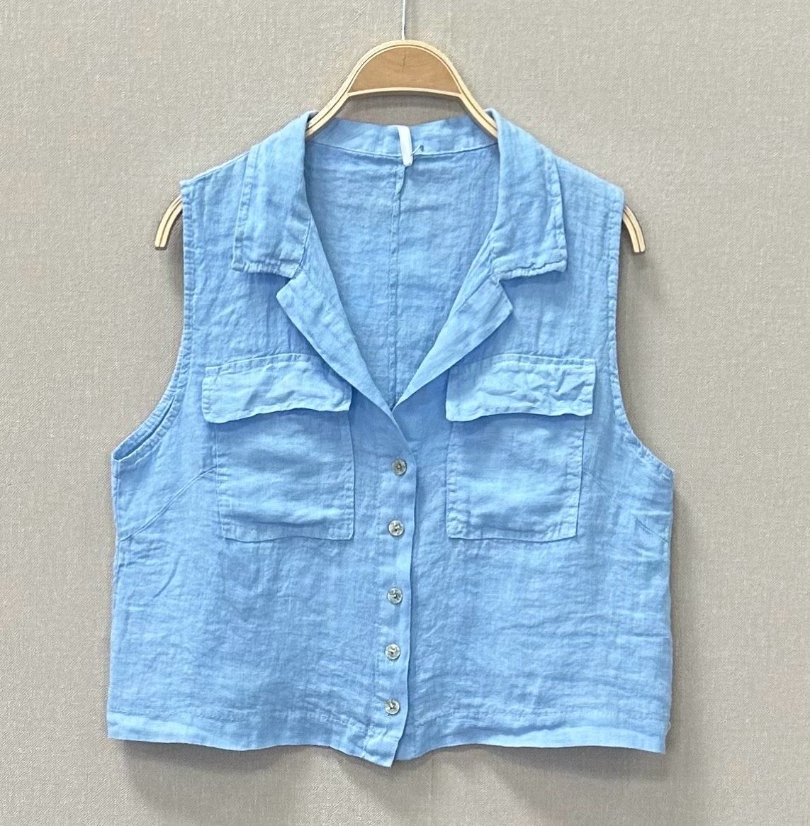 Linen Sleeveless Button-Up Blouse