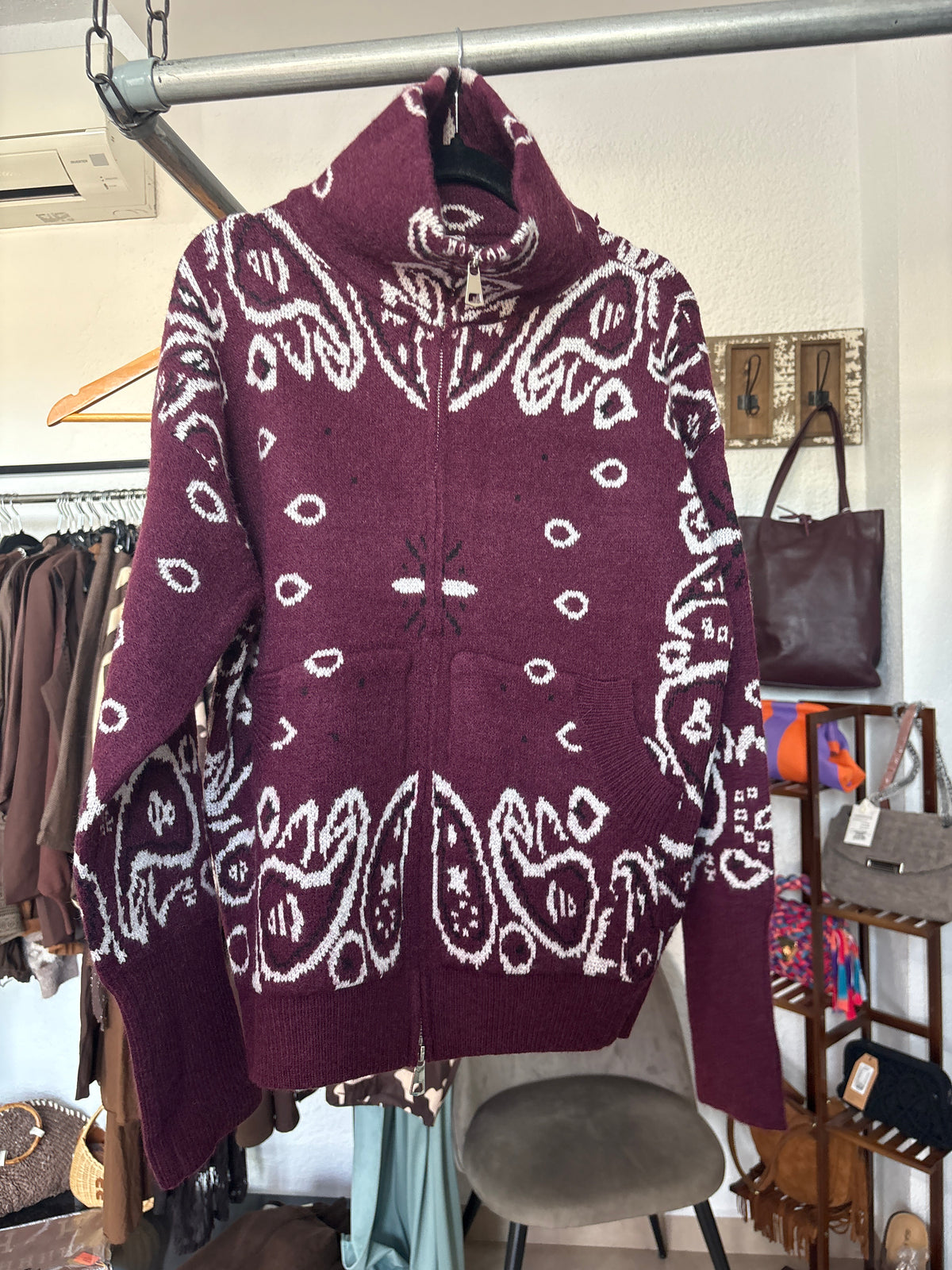 Bandana Print Knit Zip Jacket