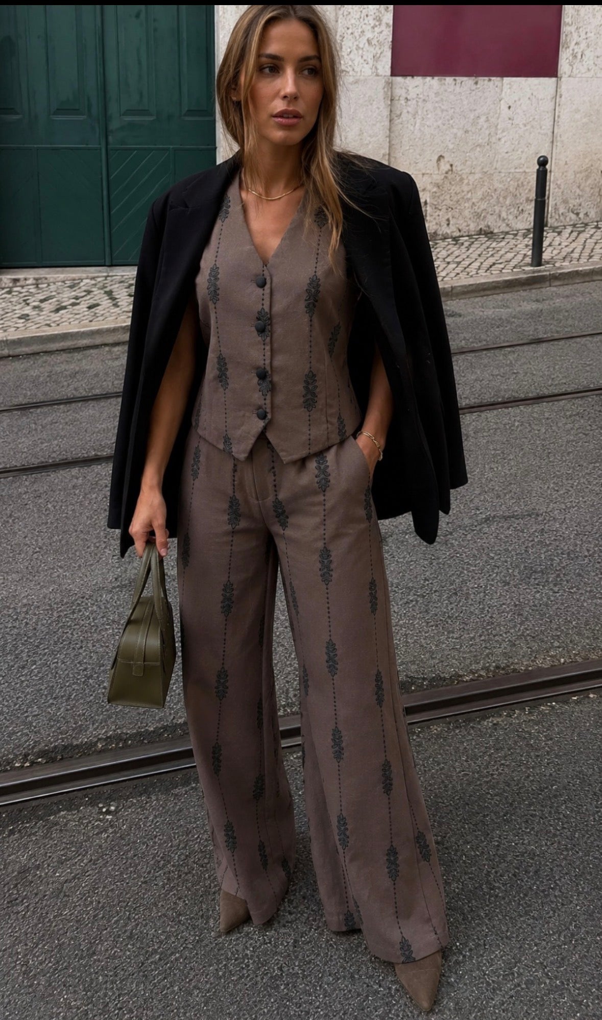 Embroidered Waistcoat & Wide-Leg Trouser Set
