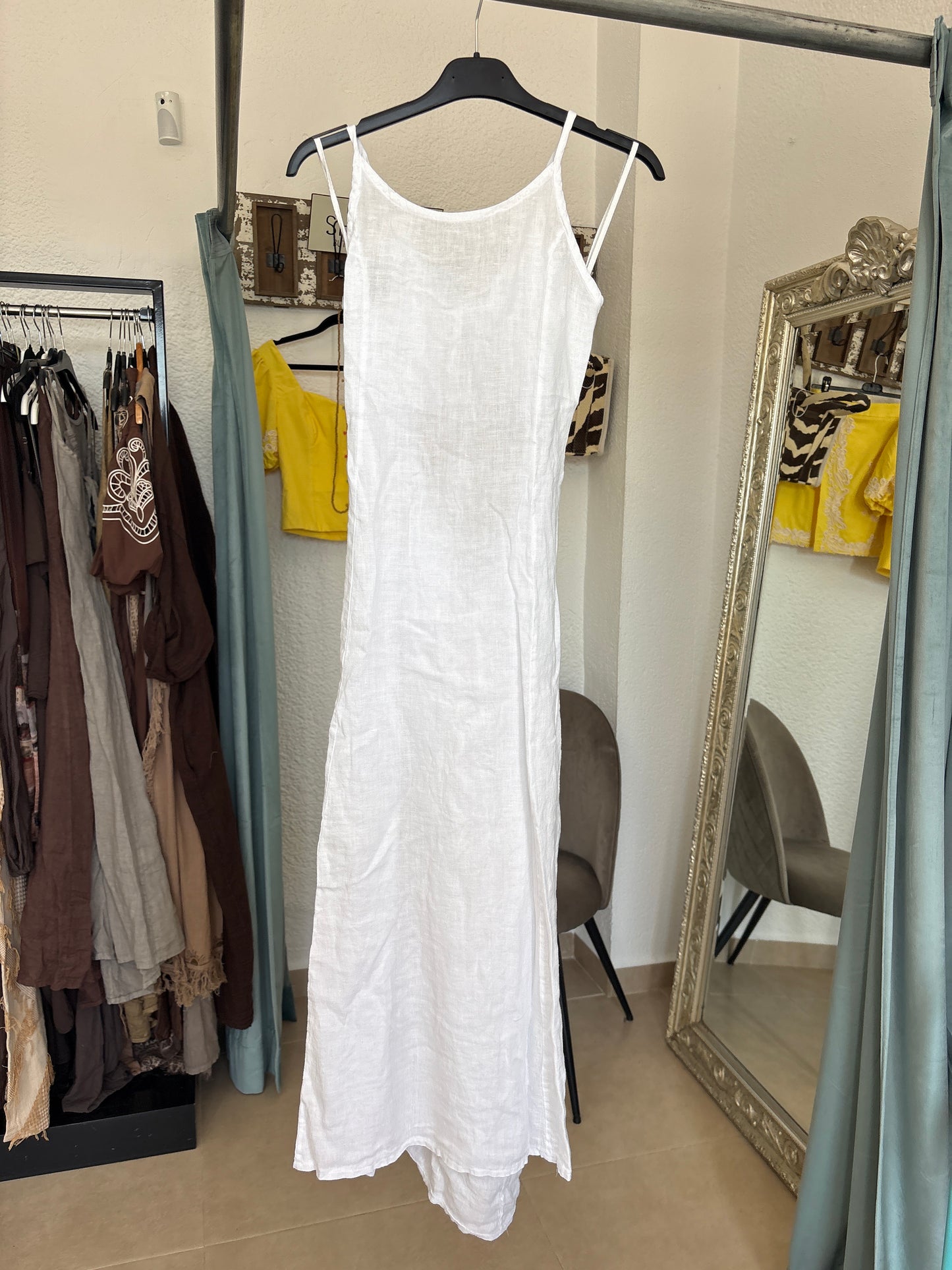 Linen Midi Dress – Backless Tie Detail
