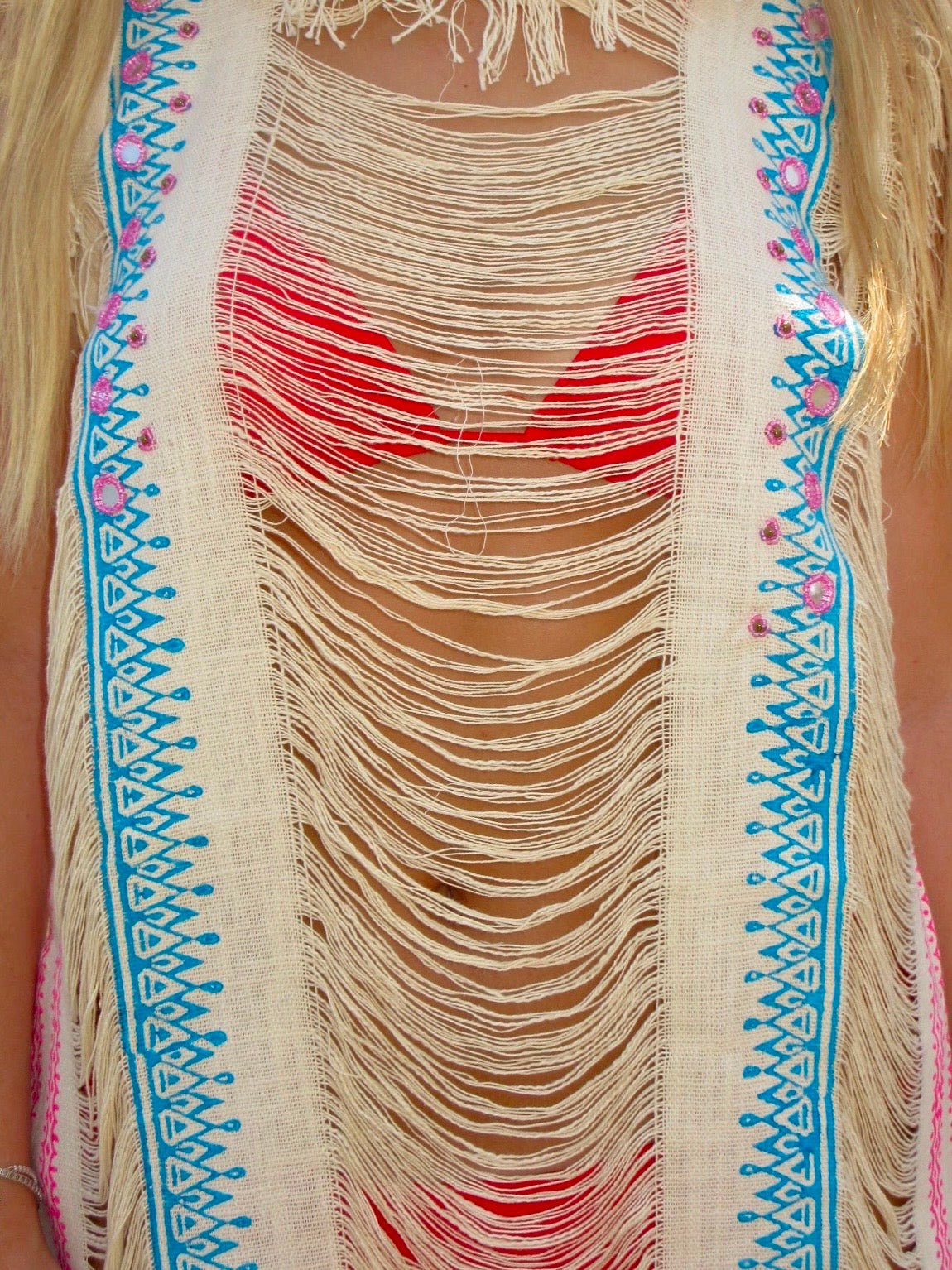 Indian Cotton Fringe Cover-Up Top | Boho Embroidered Beach Vest