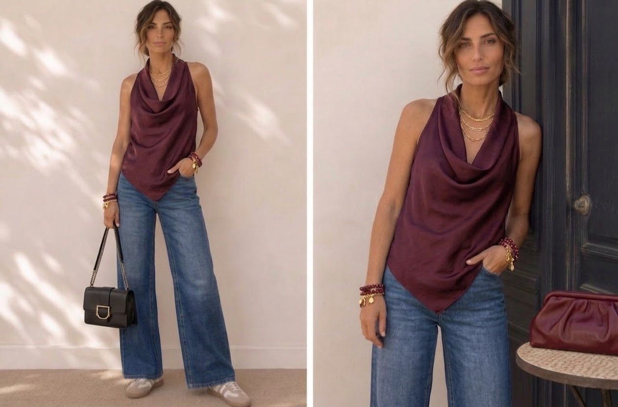 Draped Cowl Neck Asymmetric Top