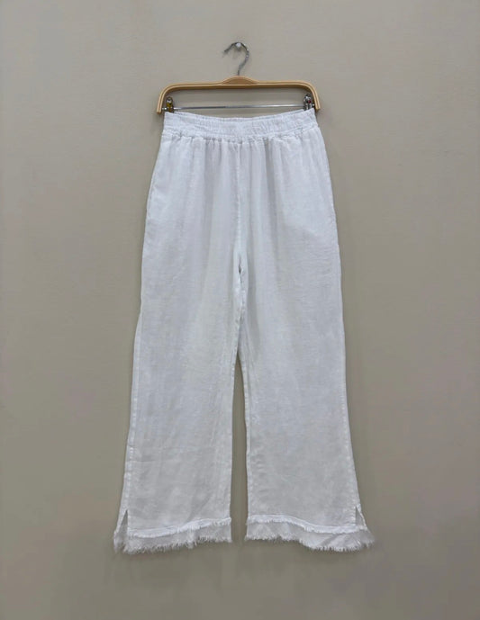 Linen Raw-Edge Wide Leg Trousers