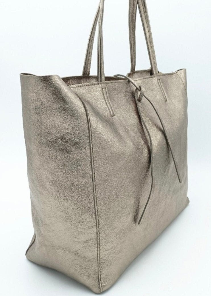 Metallic Leather Tote Bag