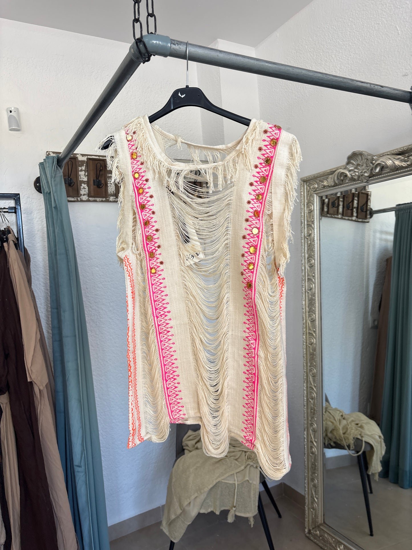 Indian Cotton Fringe Cover-Up Top | Boho Embroidered Beach Vest