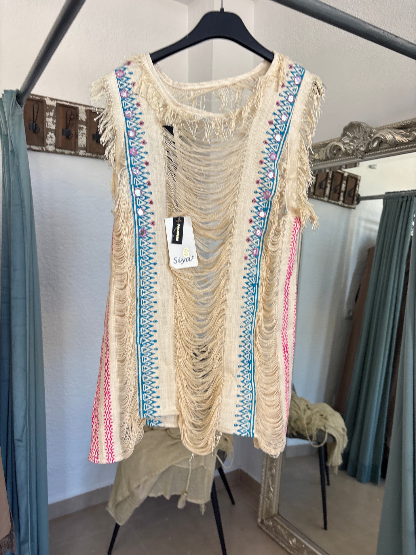 Indian Cotton Fringe Cover-Up Top | Boho Embroidered Beach Vest