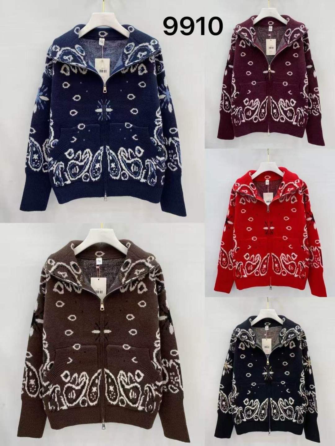 Bandana Print Knit Zip Jacket