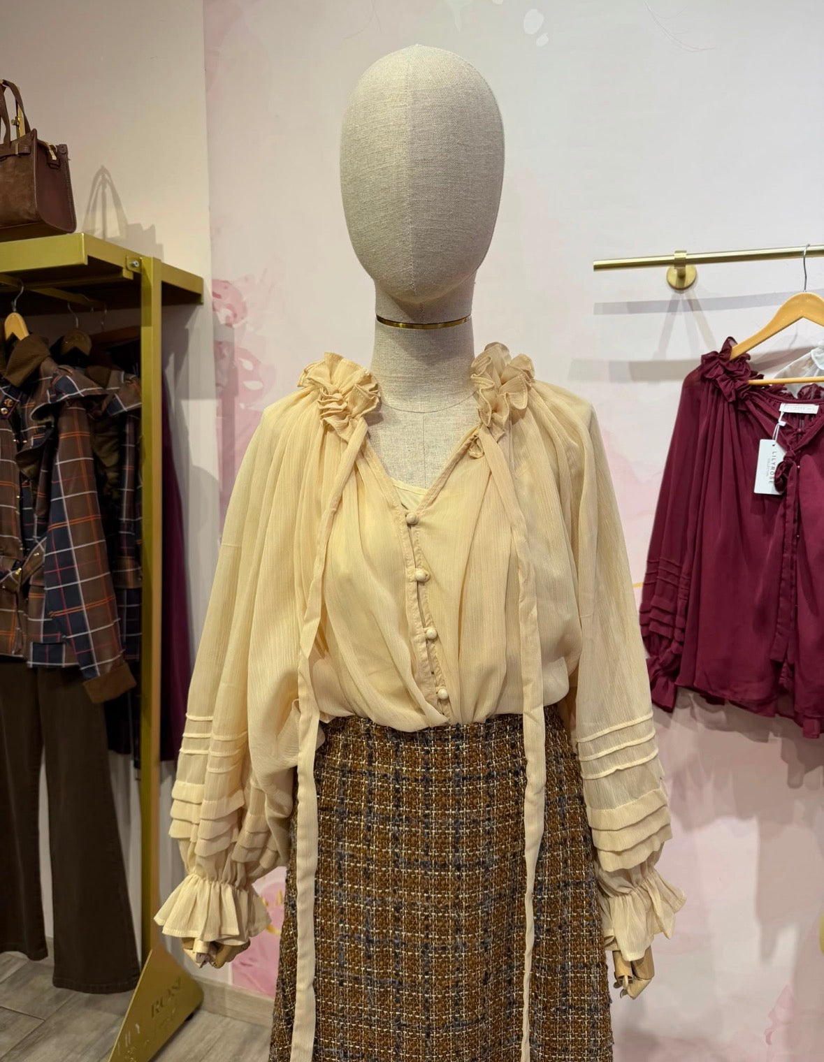 Ruffle Tie-Neck Chiffon Blouse