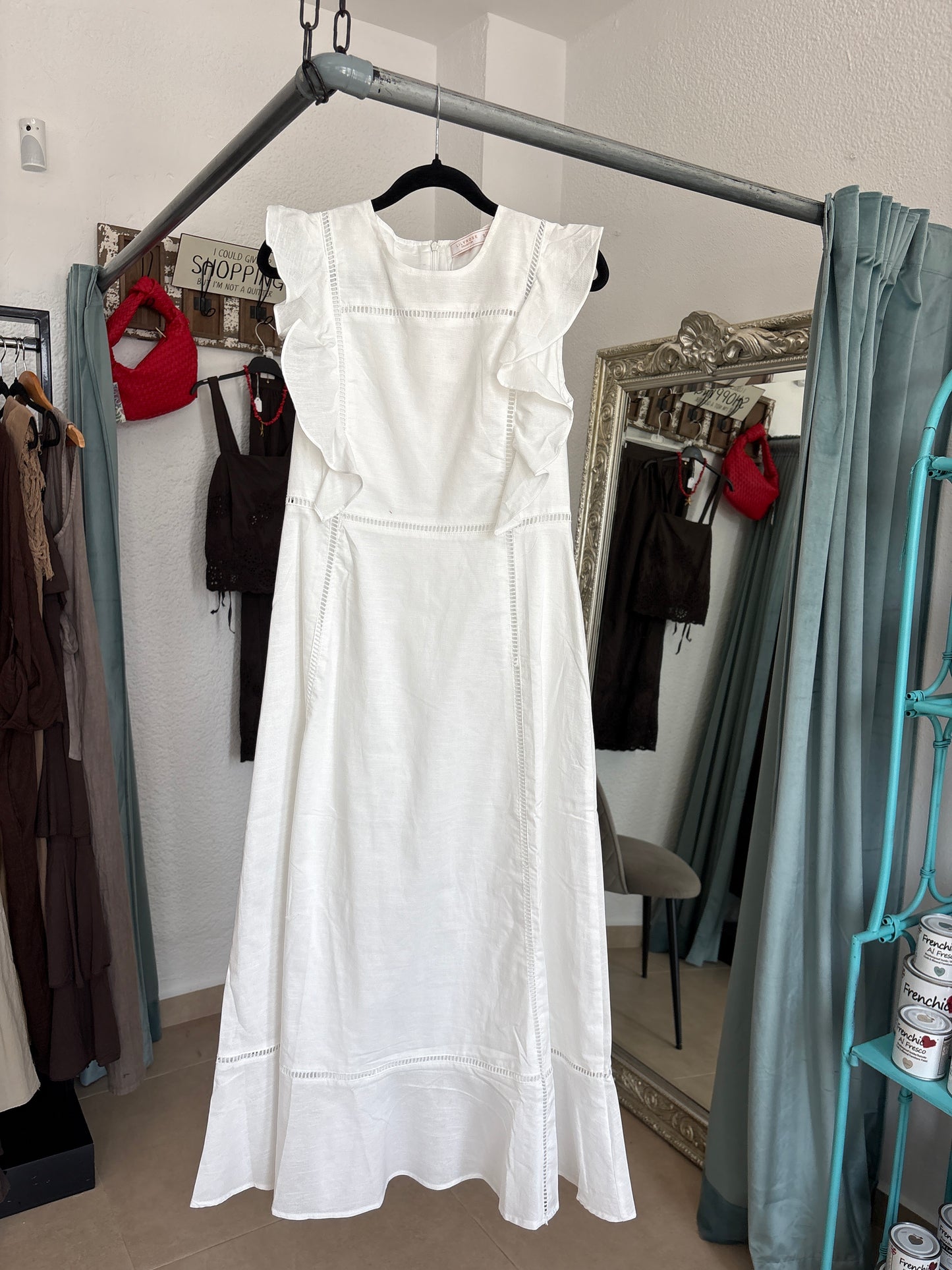 White Contrast Stitch Midi Dress