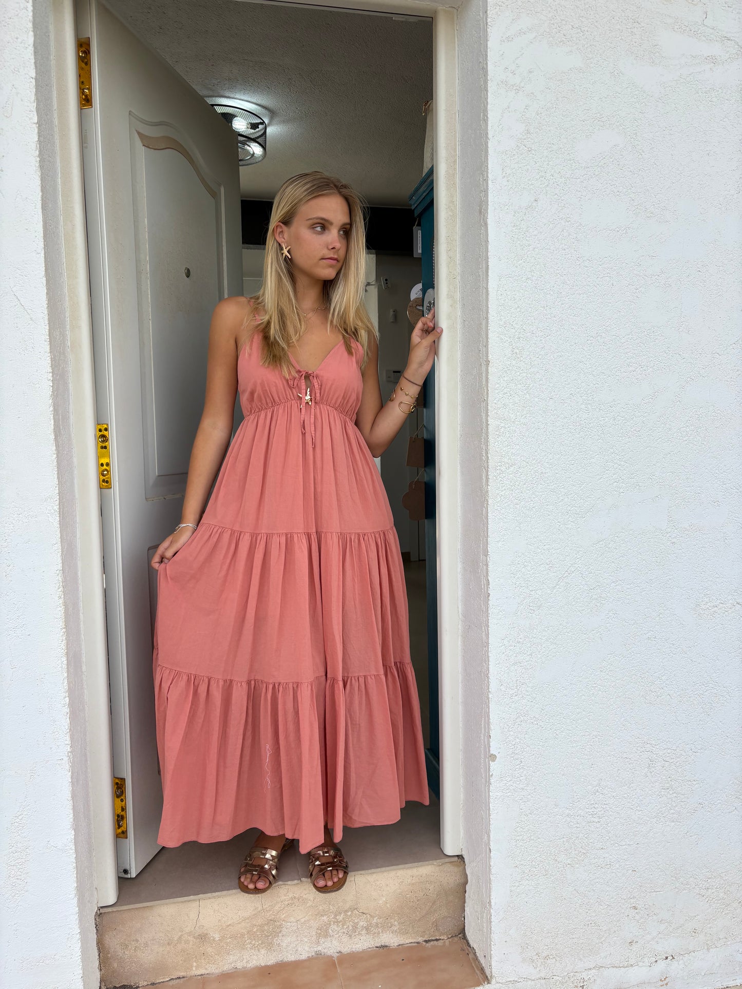 Starfish Tie-Front Tiered Maxi Dress