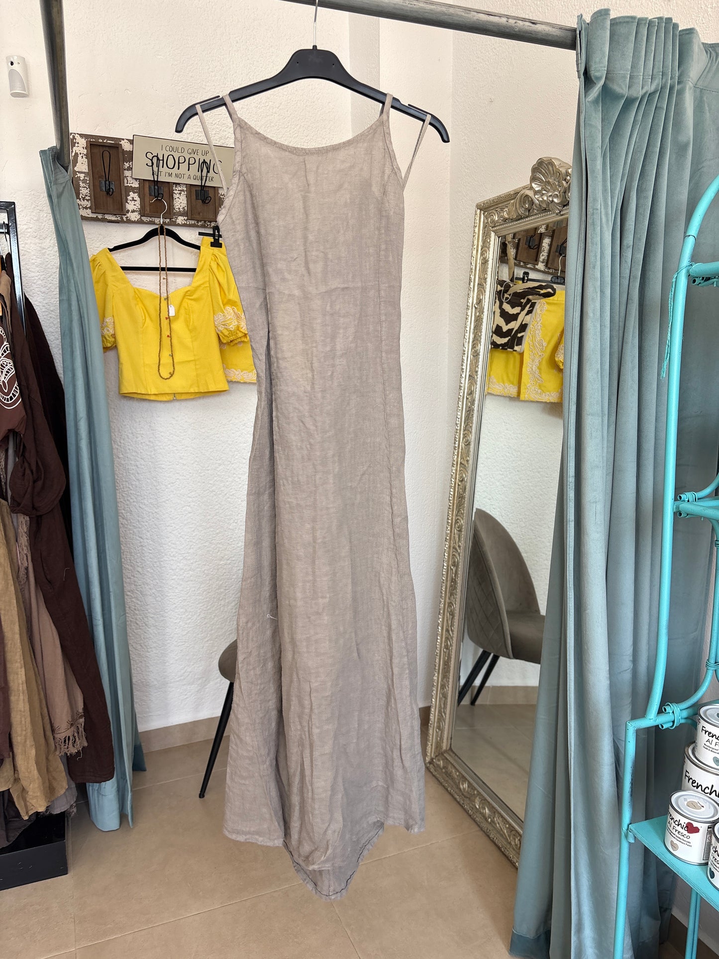 Linen Midi Dress – Backless Tie Detail