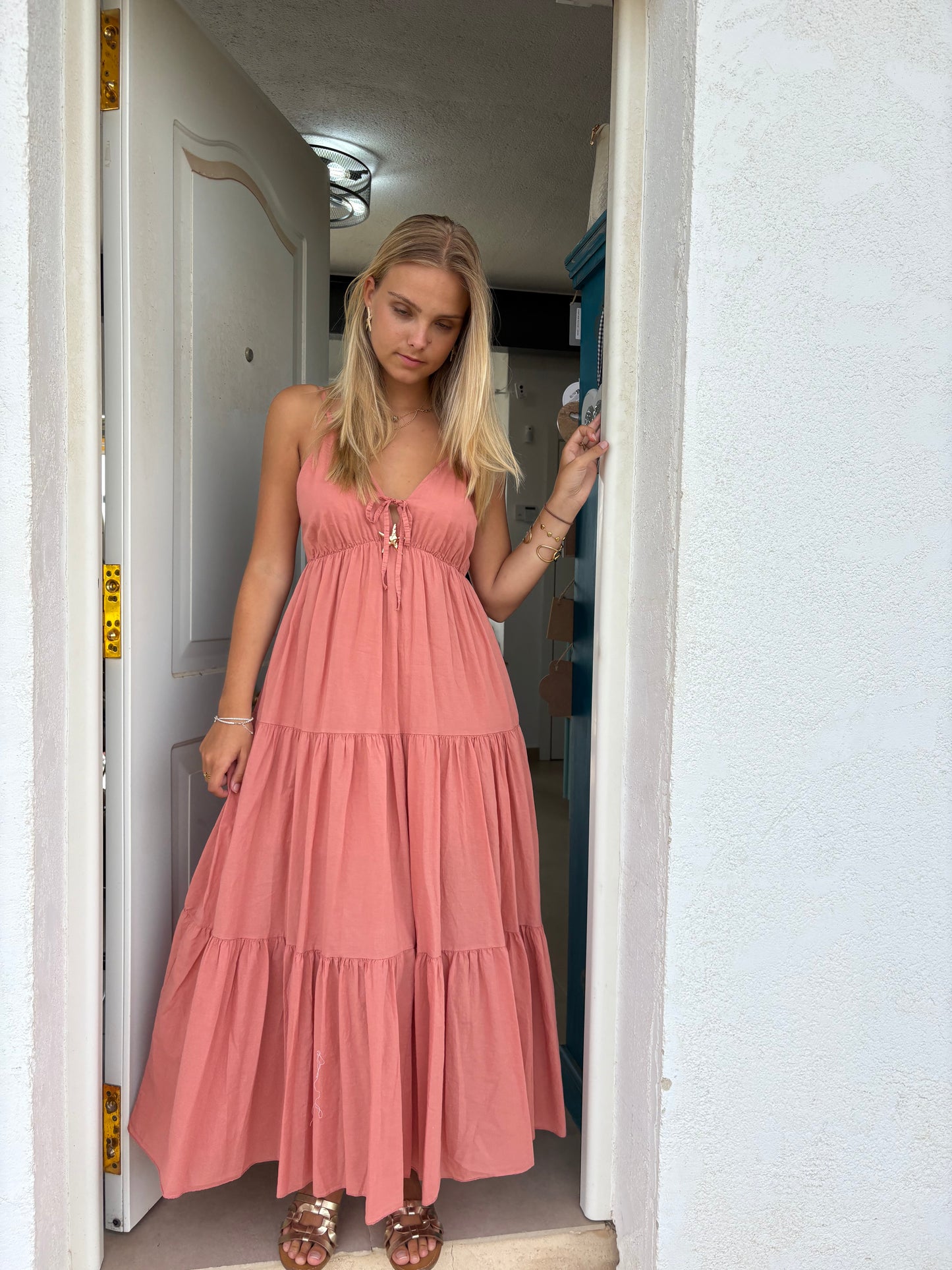 Starfish Tie-Front Tiered Maxi Dress