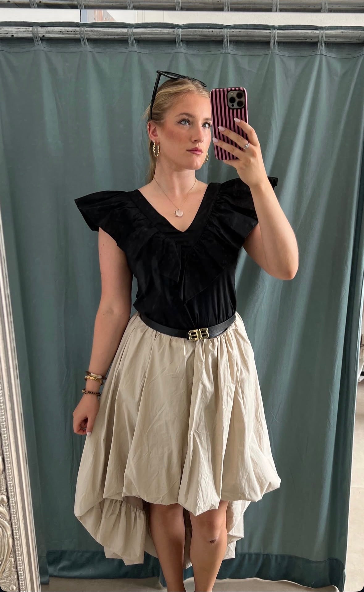 Asymmetric Balloon Skirt with Pockets