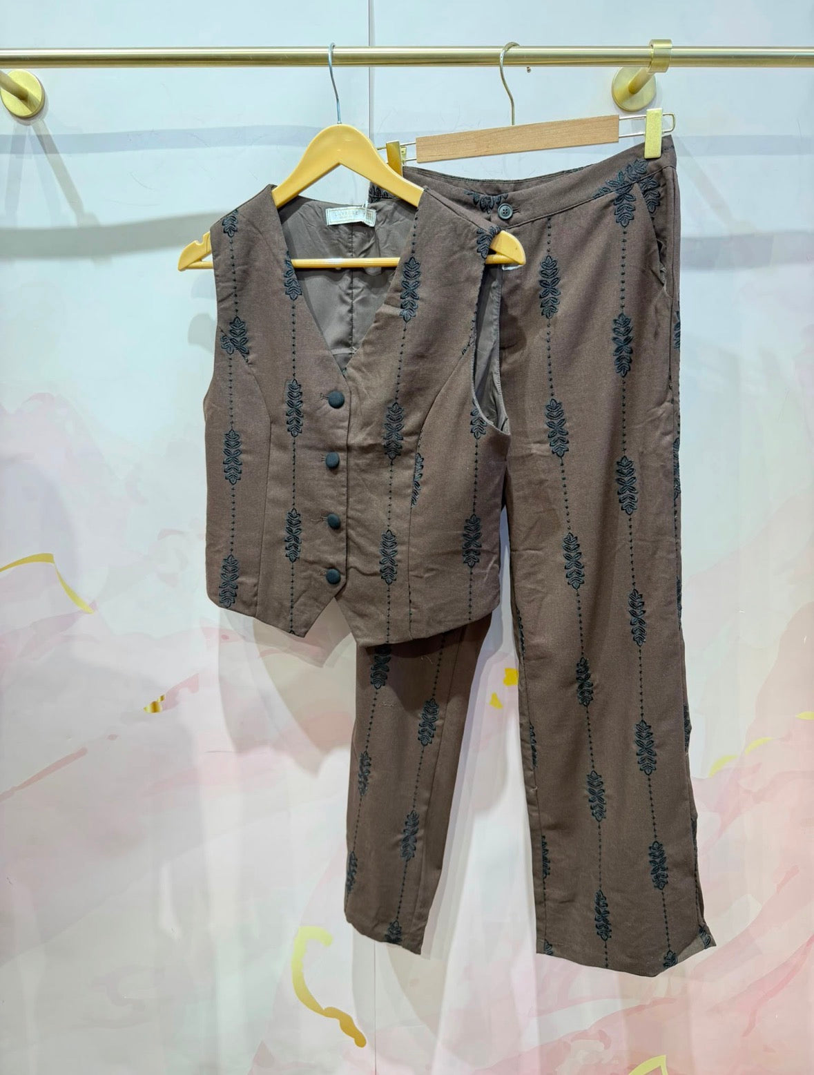 Embroidered Waistcoat & Wide-Leg Trouser Set
