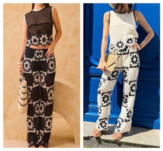 Flower power crochet trousers