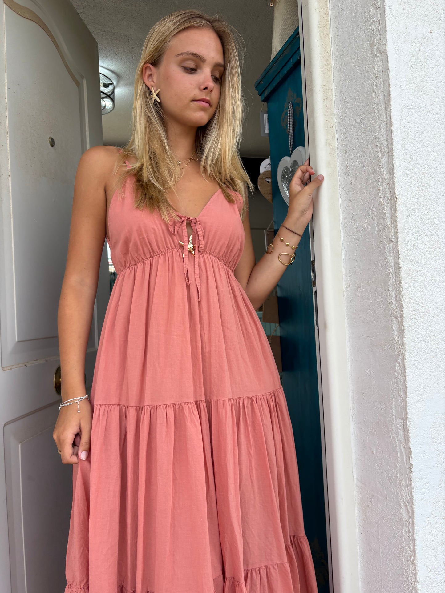 Starfish Tie-Front Tiered Maxi Dress