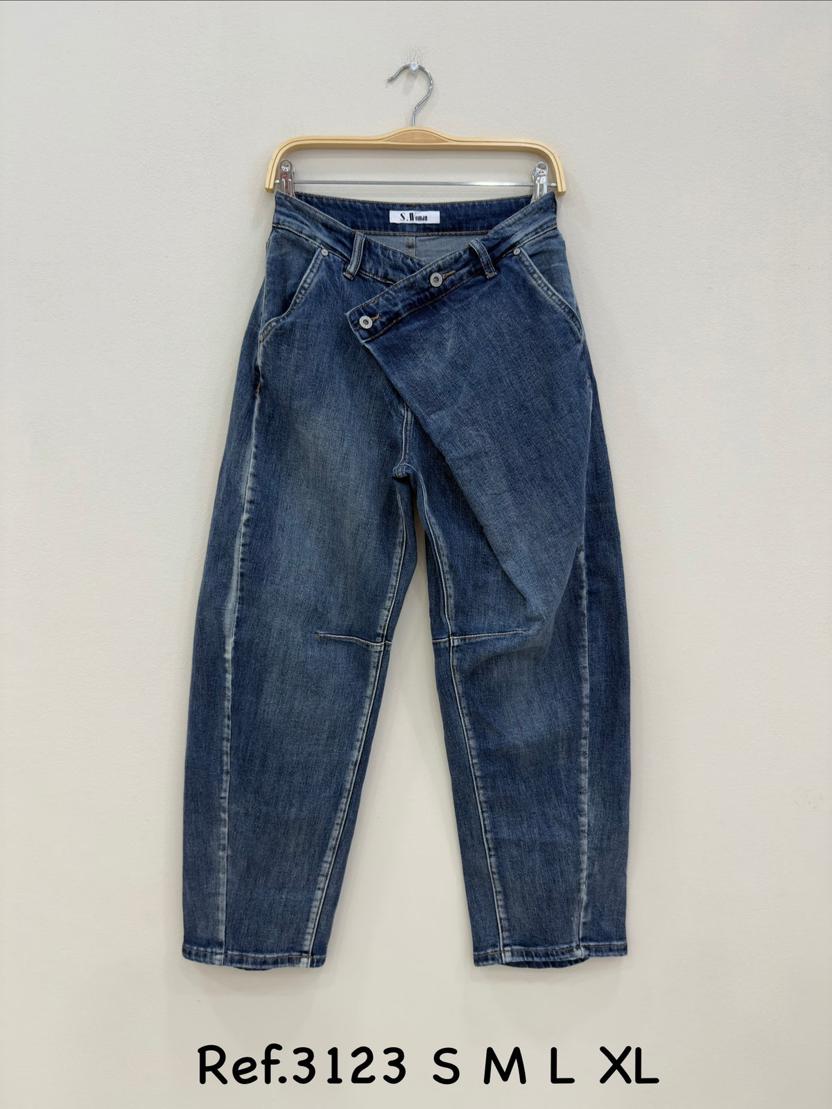 Asymmetric Wrap-Waist Balloon Leg Jeans