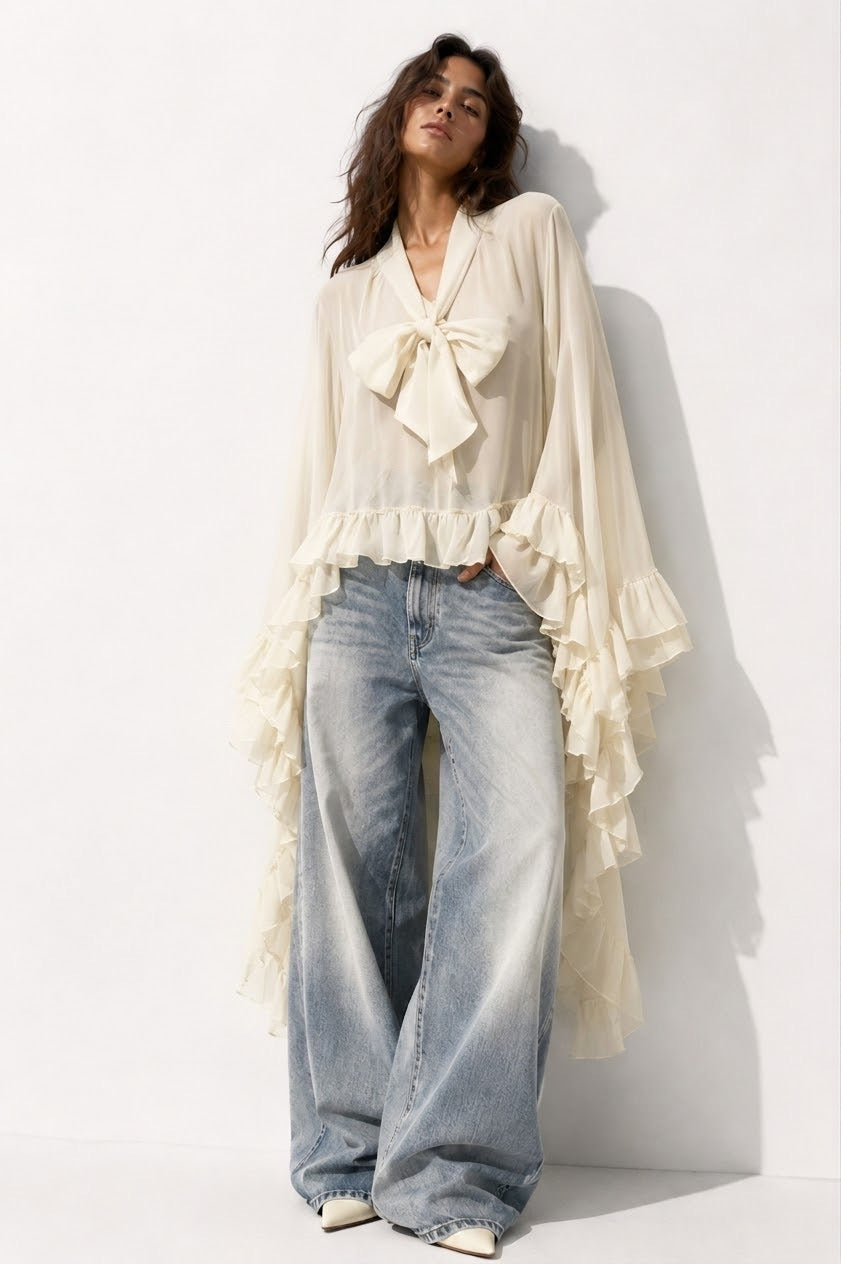 Cascade Bow-Neck Blouse