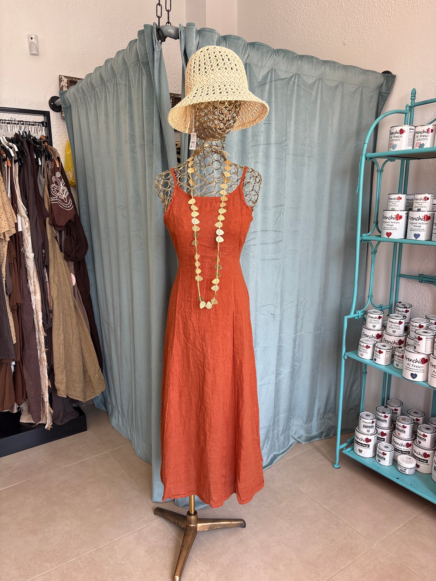 Linen Midi Dress – Backless Tie Detail