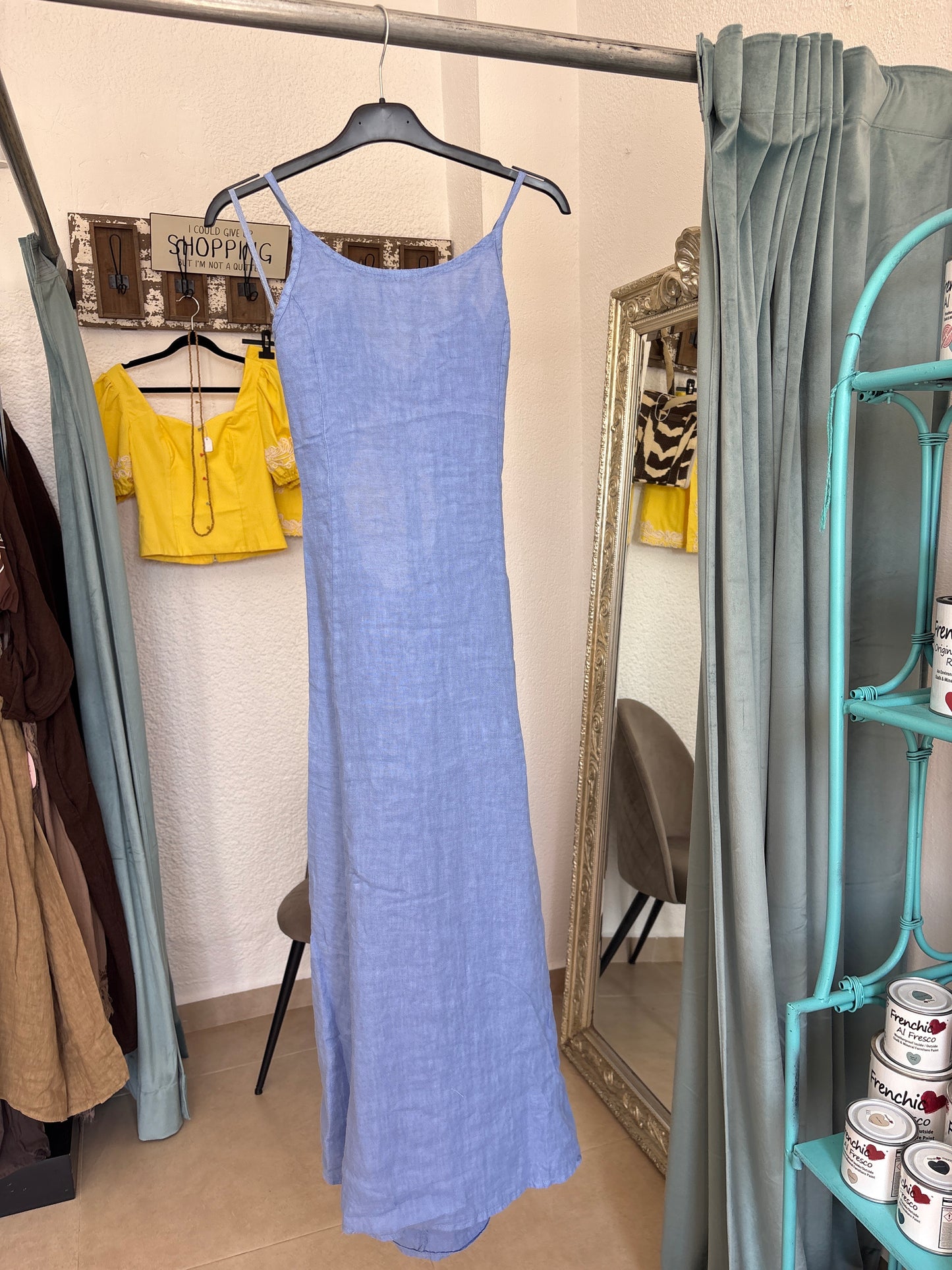 Linen Midi Dress – Backless Tie Detail