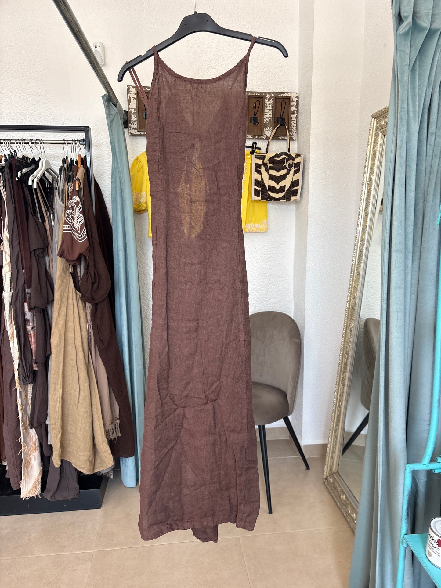 Linen Midi Dress – Backless Tie Detail