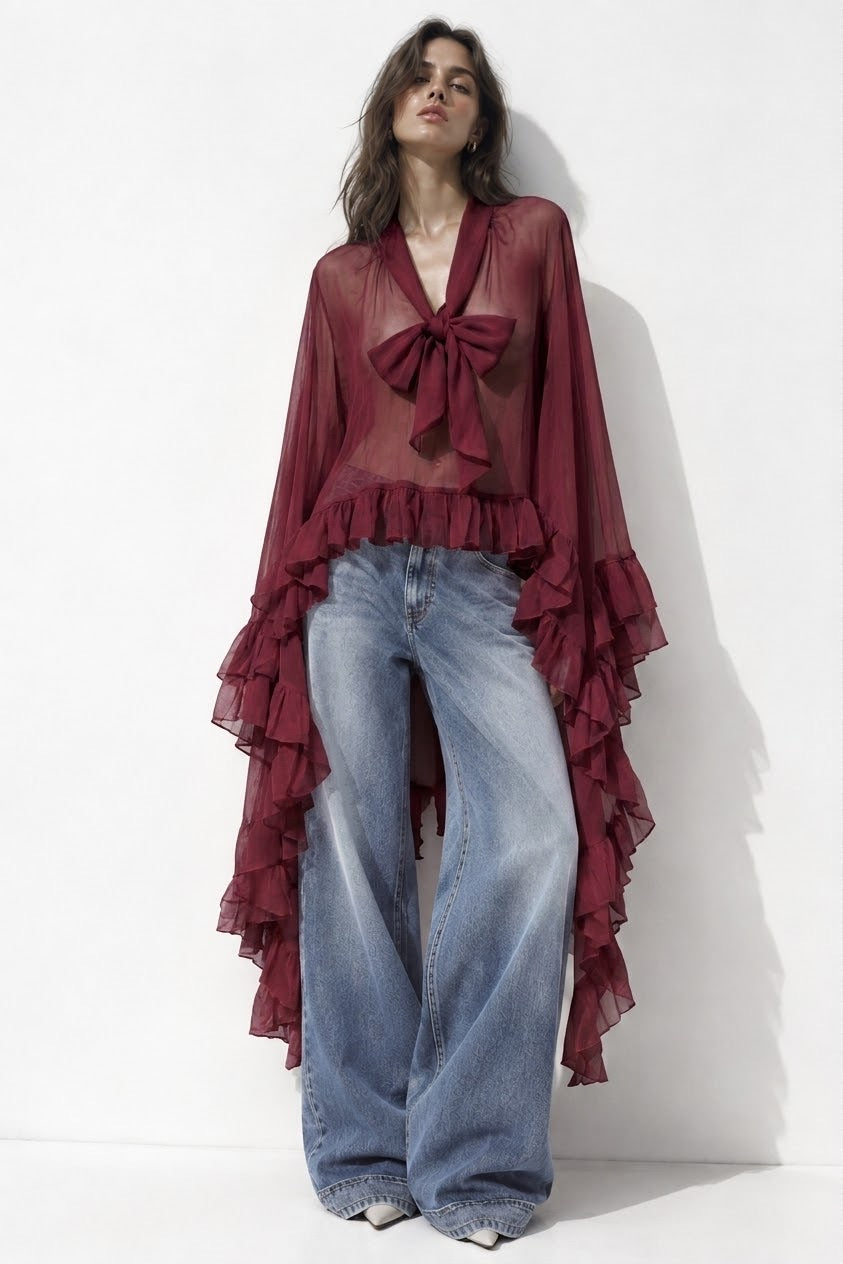 Cascade Bow-Neck Blouse