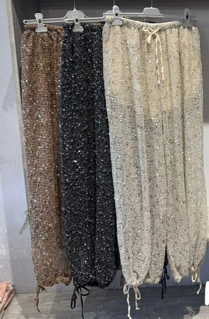 Sequin Mesh Wide Leg Trousers | Sparkle Beach Pants