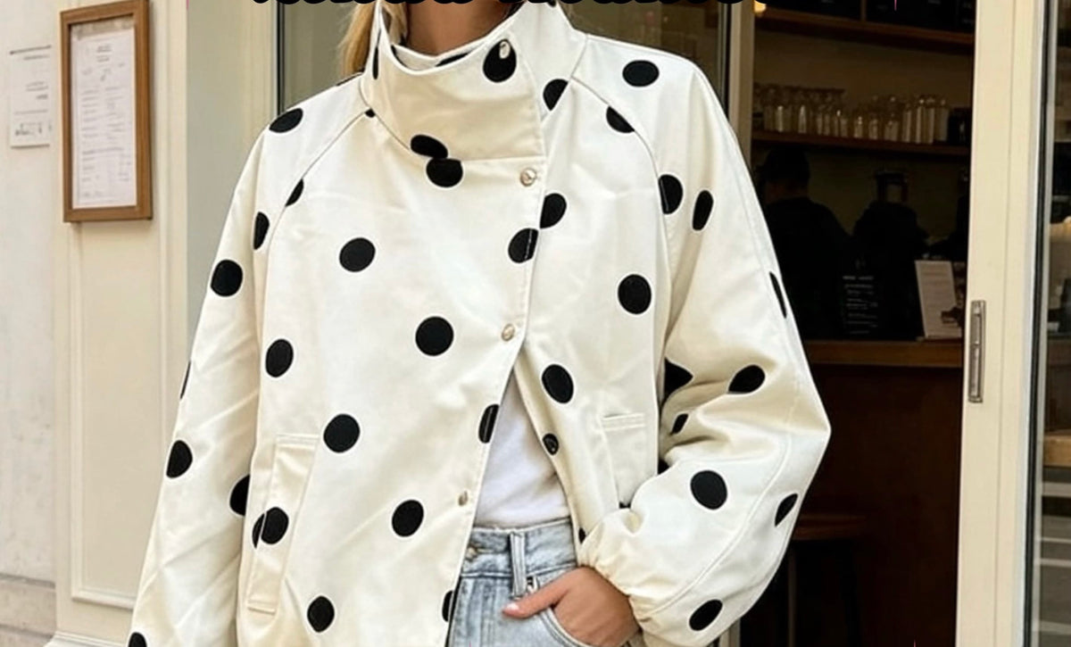 Polka Dot Funnel-Neck Bomber Jacket
