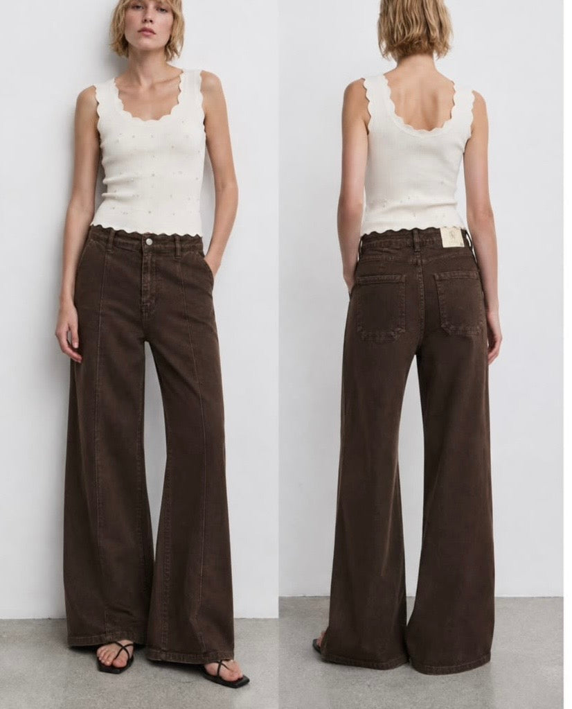 Wide-Leg Pintuck Jeans