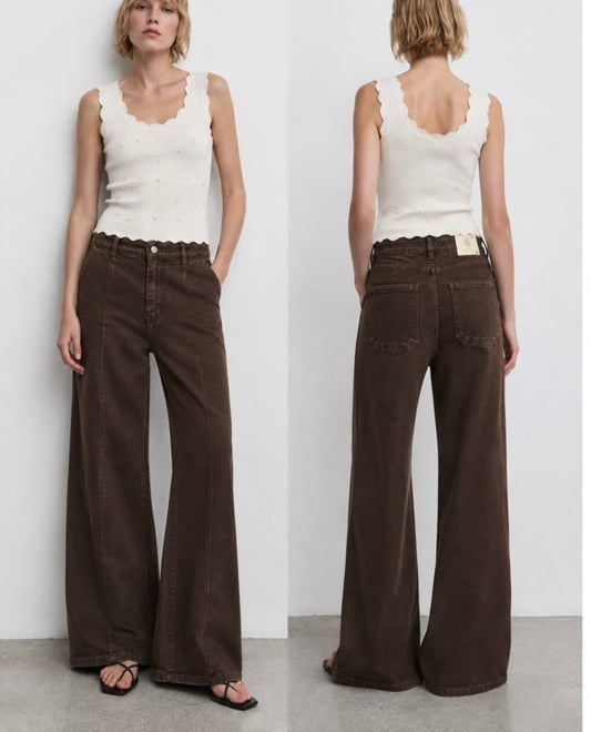 Wide-Leg Pintuck Jeans