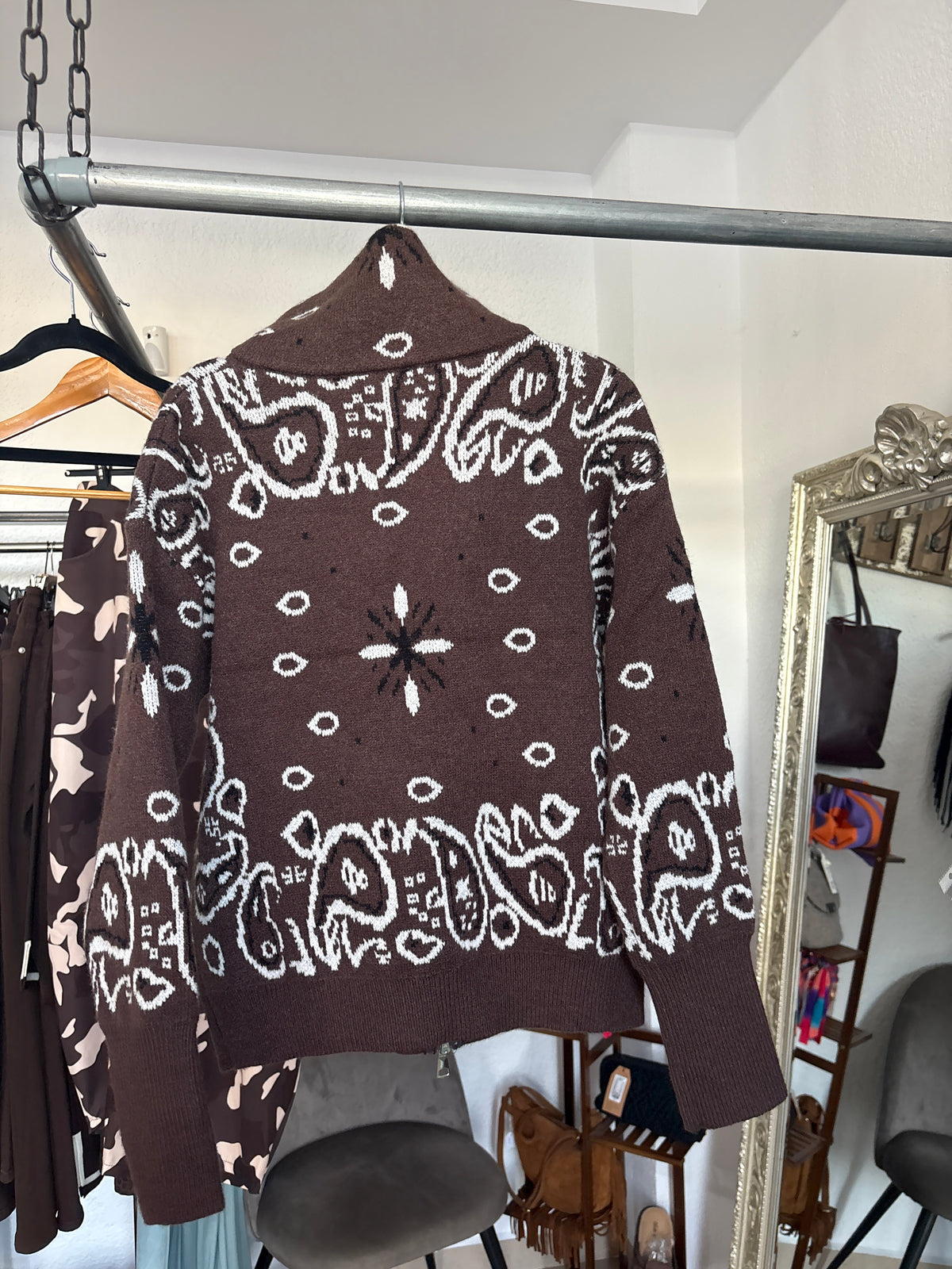 Bandana Print Knit Zip Jacket