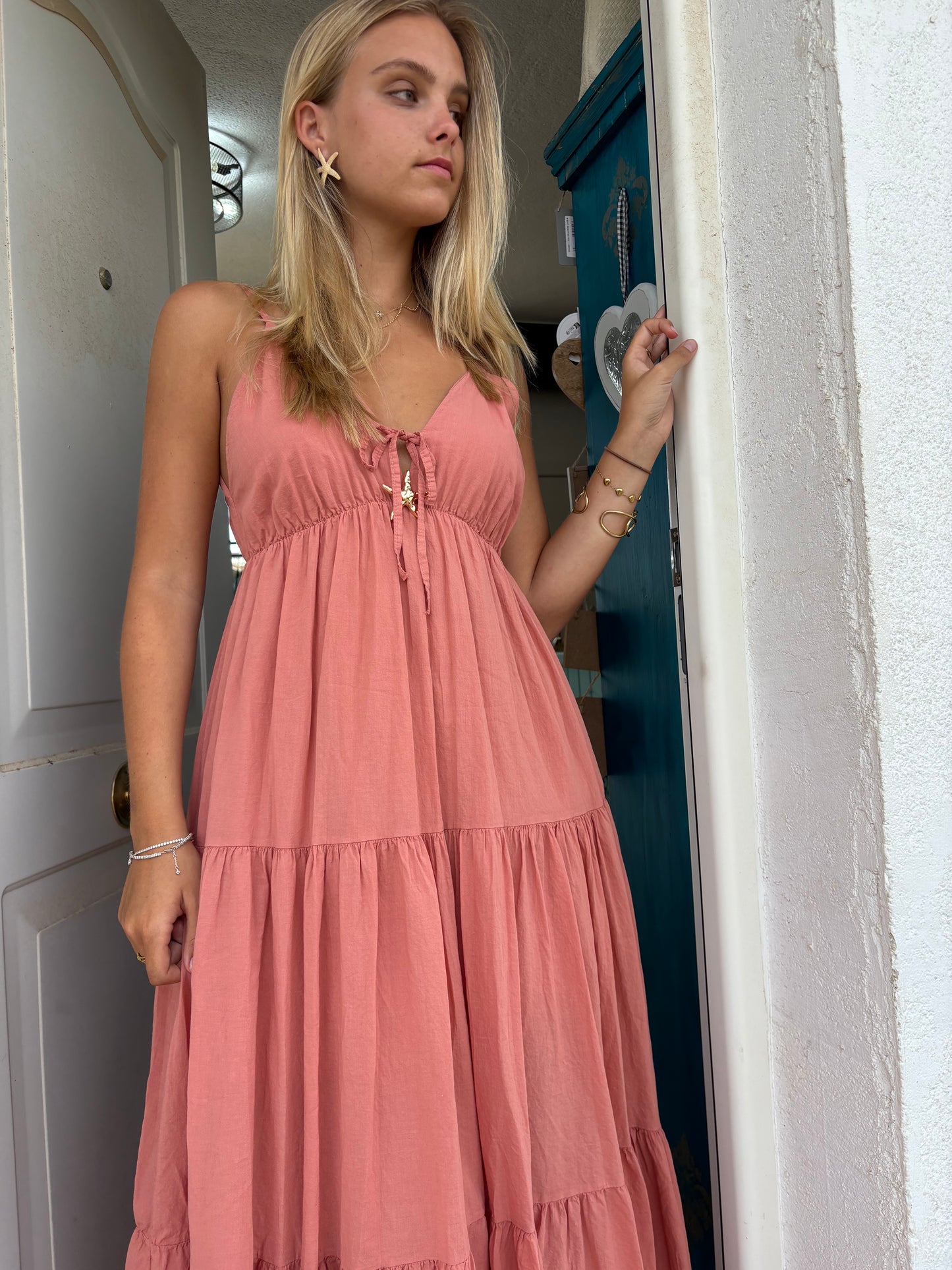Starfish Tie-Front Tiered Maxi Dress