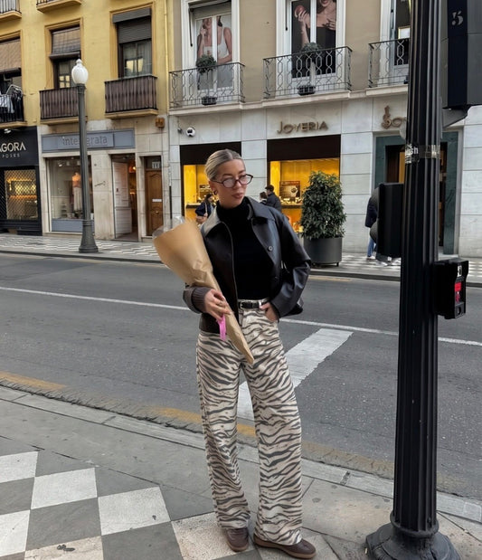 Zebra Print Wide-Leg Jeans