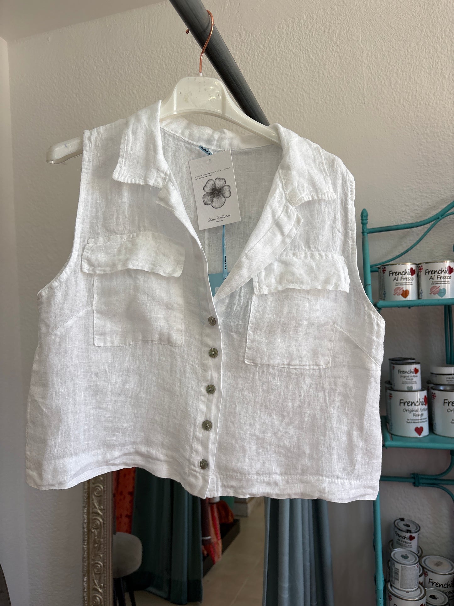 Linen Sleeveless Button-Up Blouse