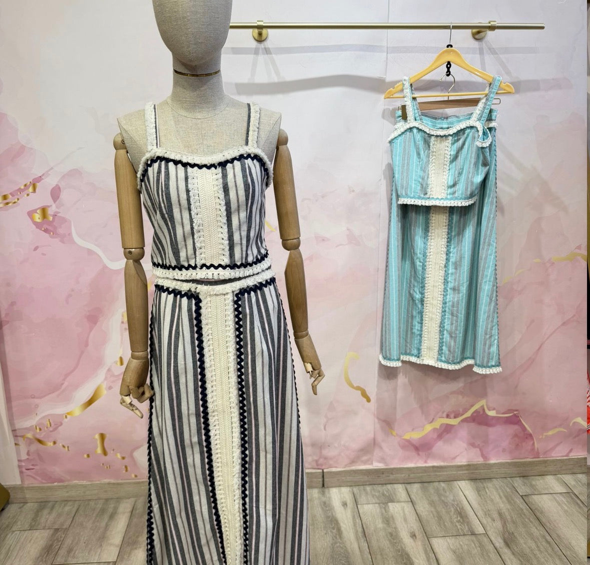 Stripe & Fringe top and Maxi Skirt